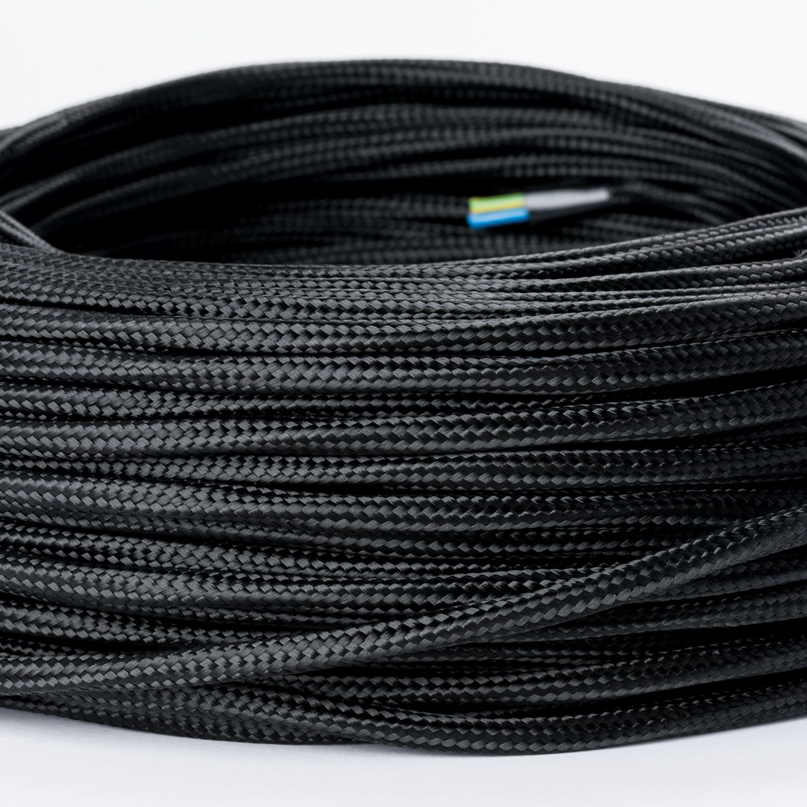 Kabel, Textil, 3x0,75mm², 1 m, Dünn, Schwarz