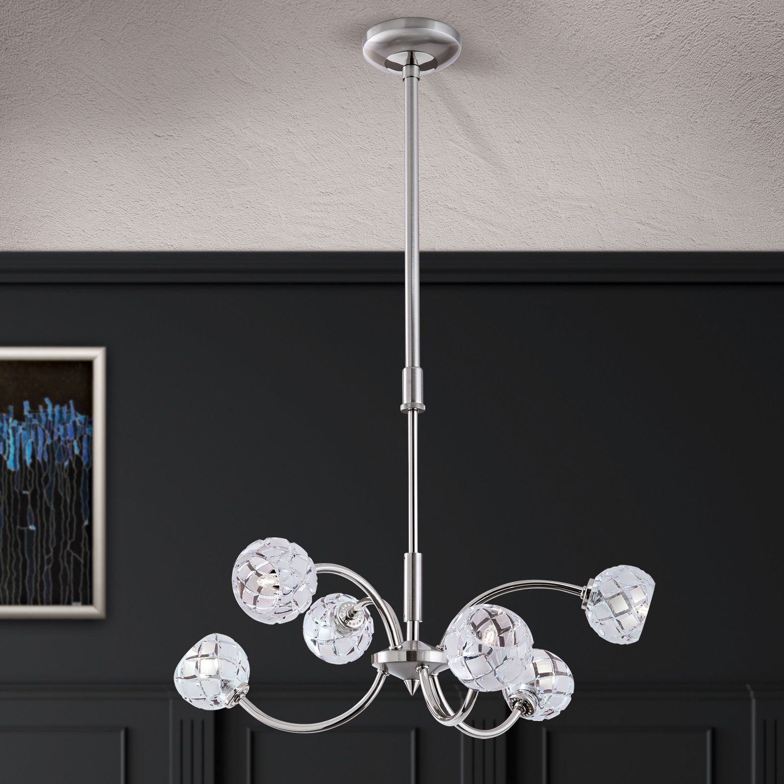 Chandelier MADERNO, 3+3 lamps, satin chrome finish