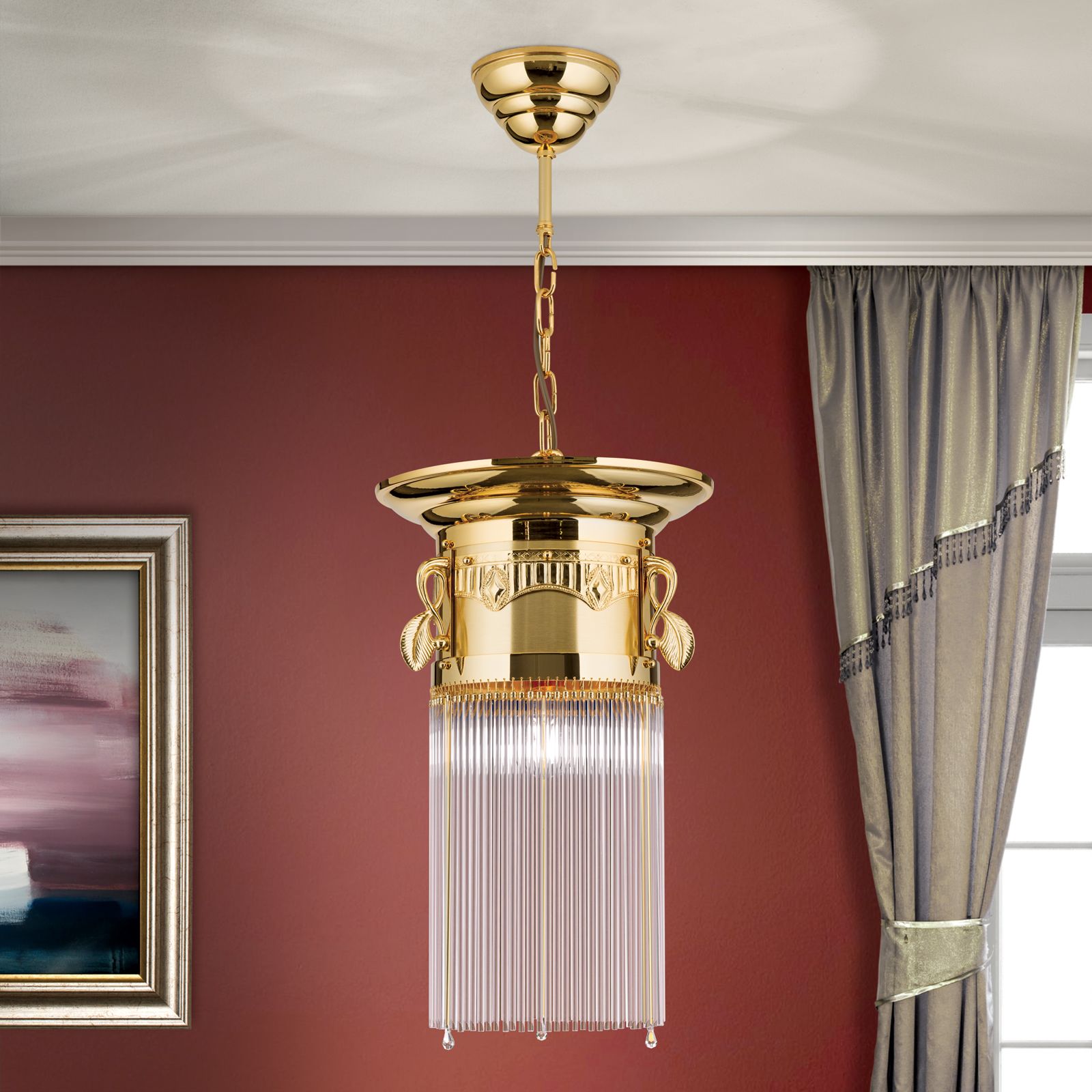 Adele Pendant Light, 24K gold plated, with crystal glass sticks, 32cm