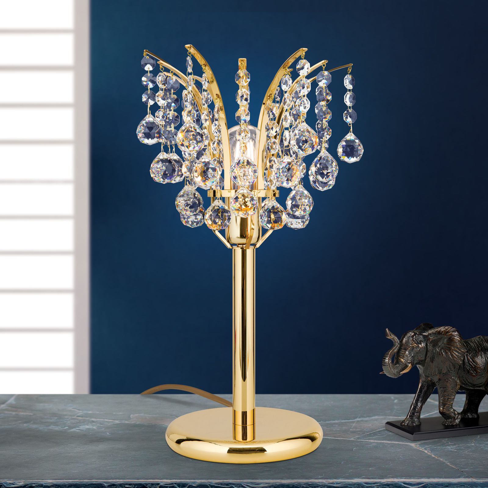 KRISTALL KLASSISCH table lamp, 1 lamp, 24K gold plated with clear crystal, H45cm