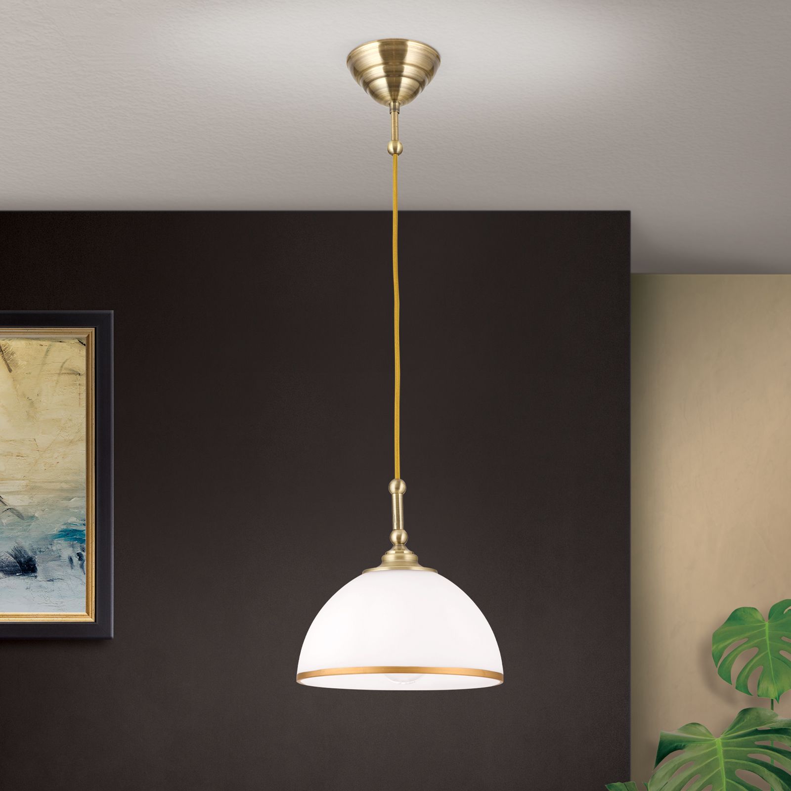 Hängeleuchte OLD LAMP mit Textilkabel, einflammig, patina