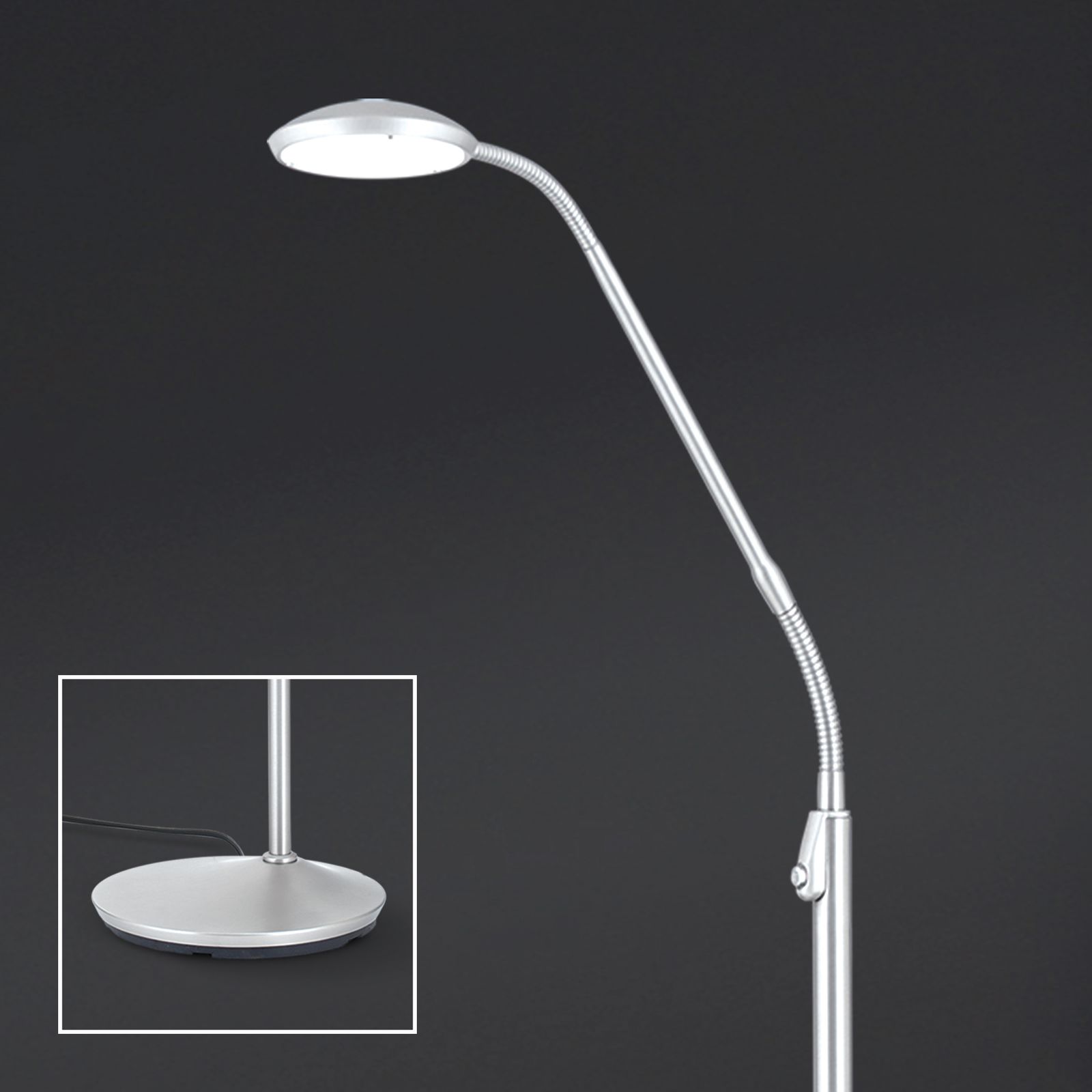 COBRA LED floor lamp, satin chrome finish