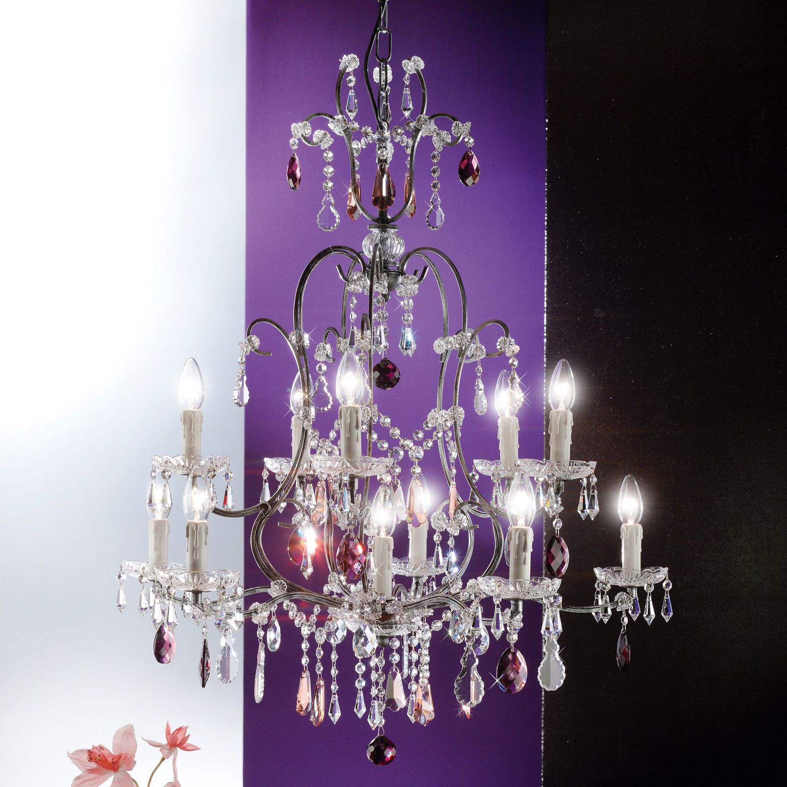 Chandelier VERONA, 11 lamps, antique silver finish