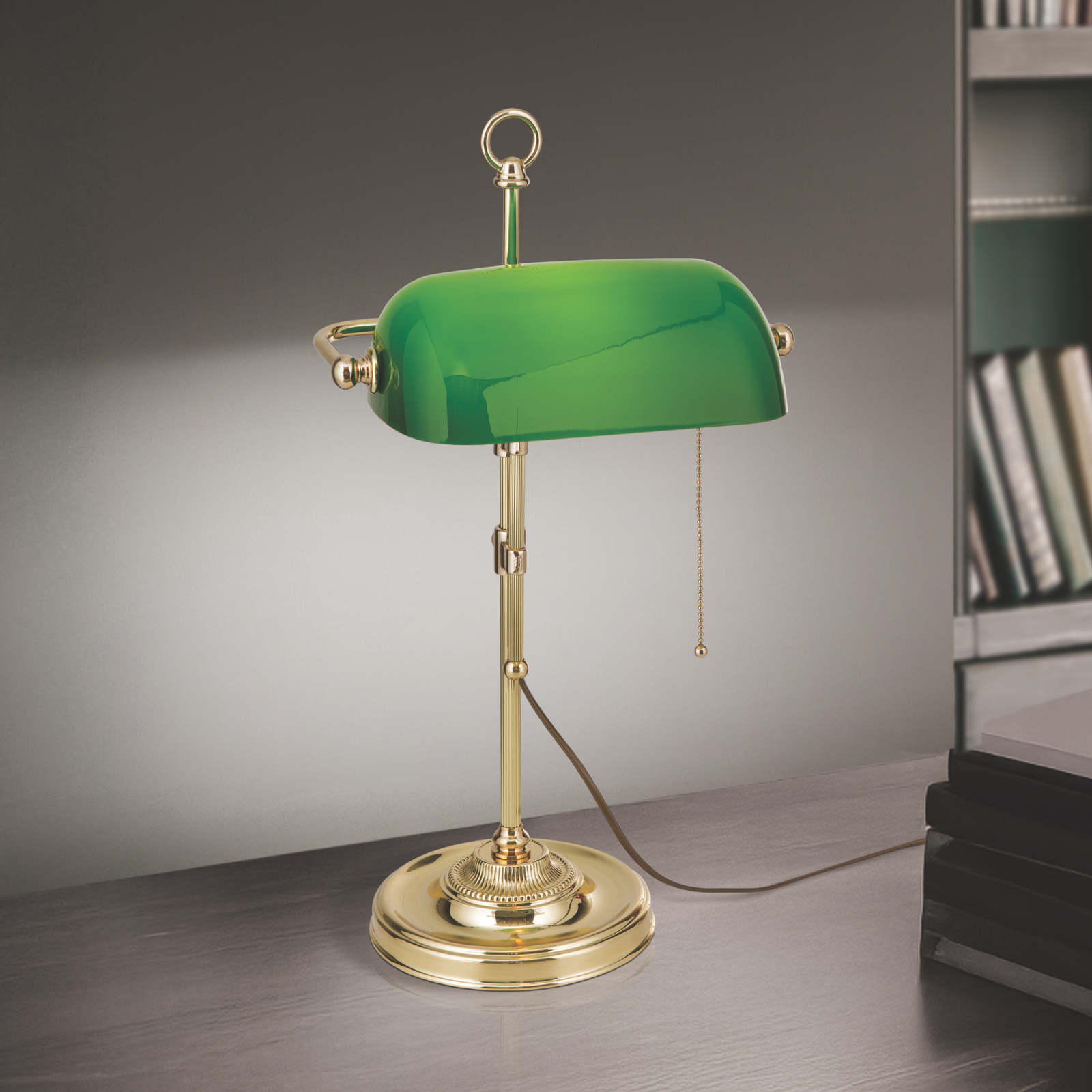 Bankerslamp HARVARD, Messing mit grünem Glasschirm, 53cm