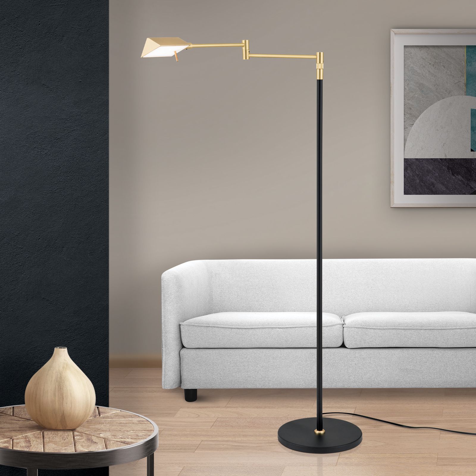 LED floor lamp BOSTON, swivel arm, matt brass