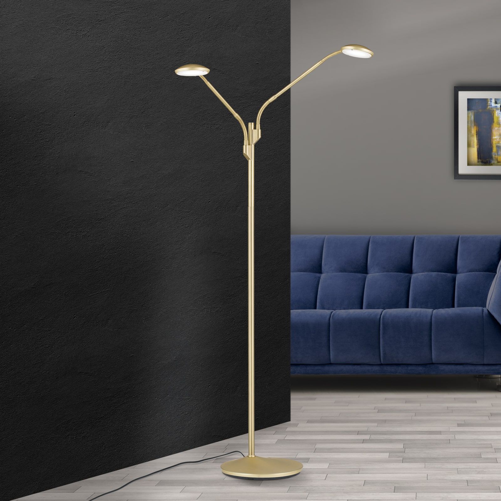 LED-Stehleuchte COBRA, 2-flammig, messing-matt