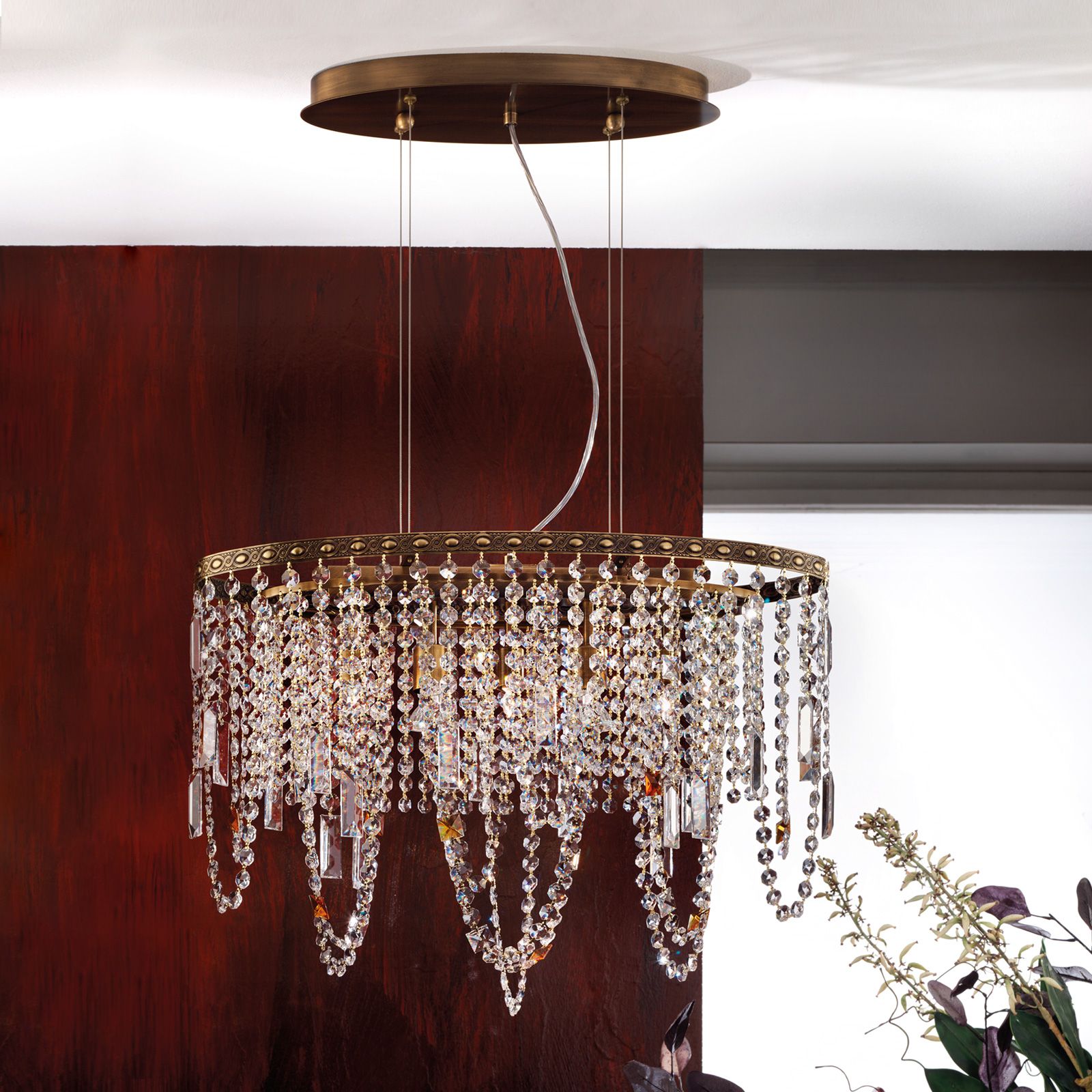 Pendant lamp KRISTALLDESIGN, 5-flames, Patina