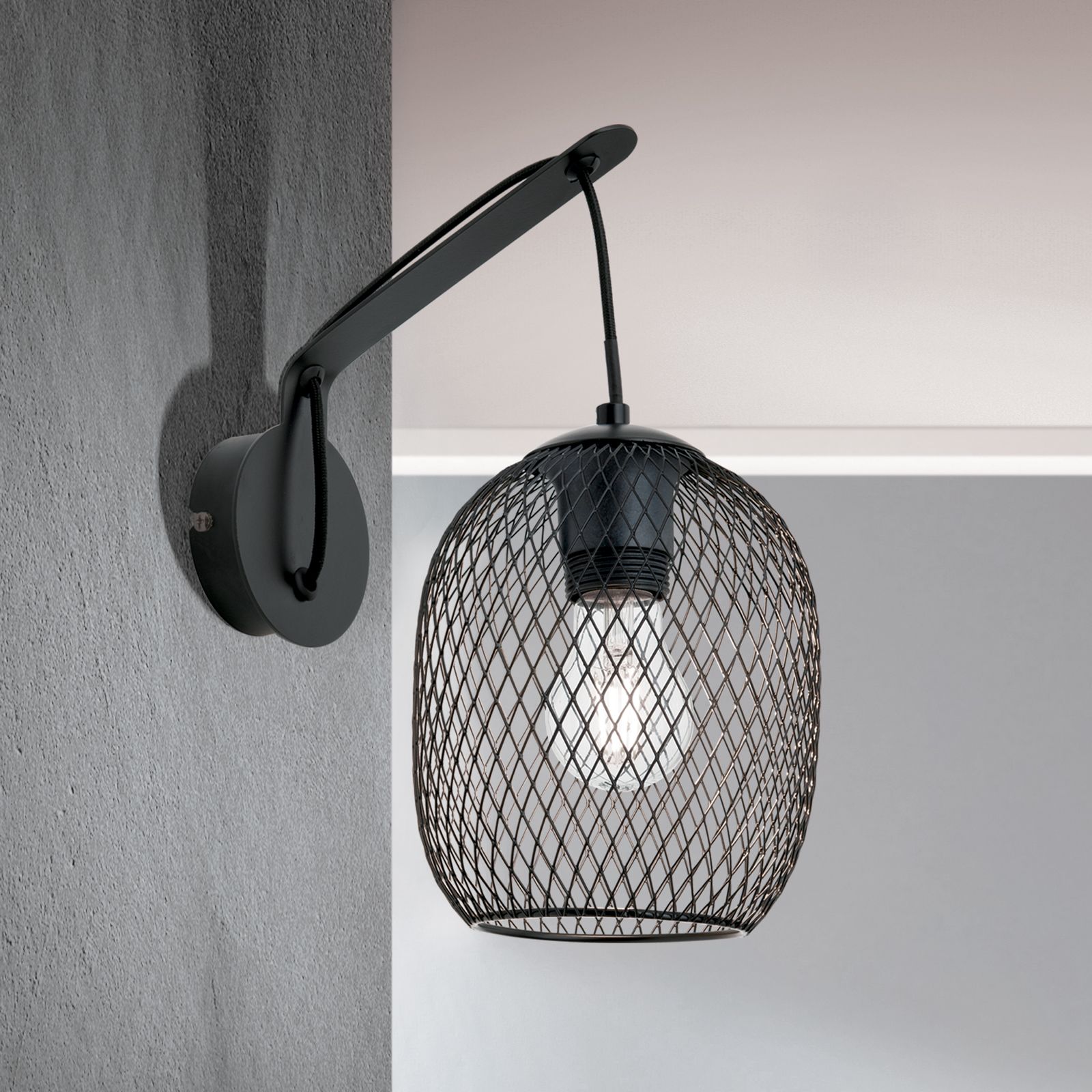 Wall light GEORGINA with cage shade, black