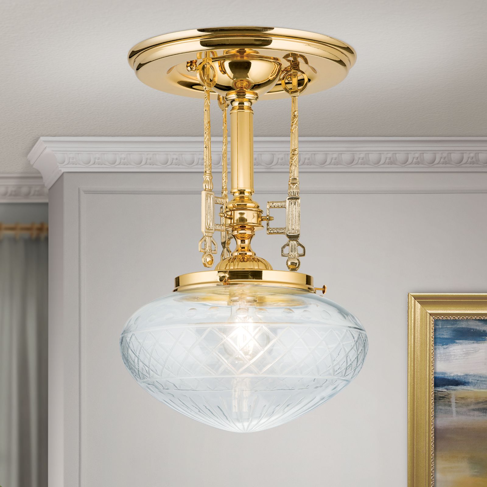 Ceiling Light BUDAPEST in 24K gold plated finish, with clear cut glass, 30cm