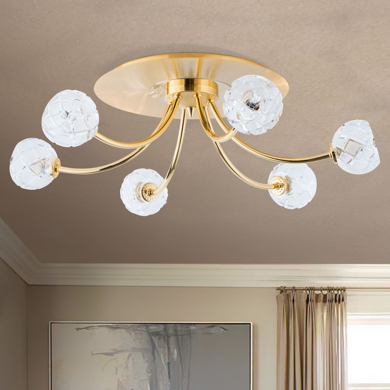Maderno ceiling light, 6 lamps, satin gold finish