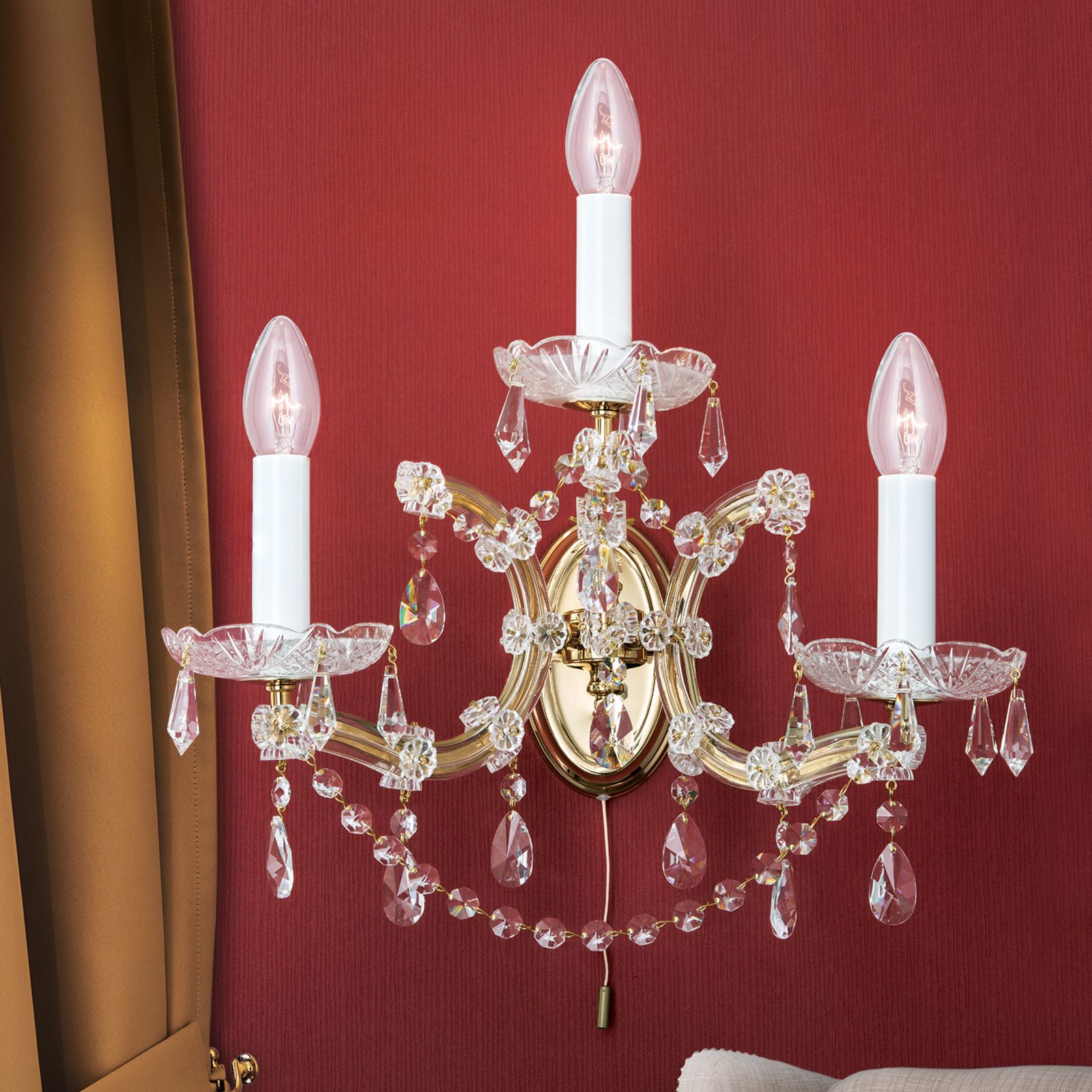 Wall light MARIA THERESIA, 3-flames, gold