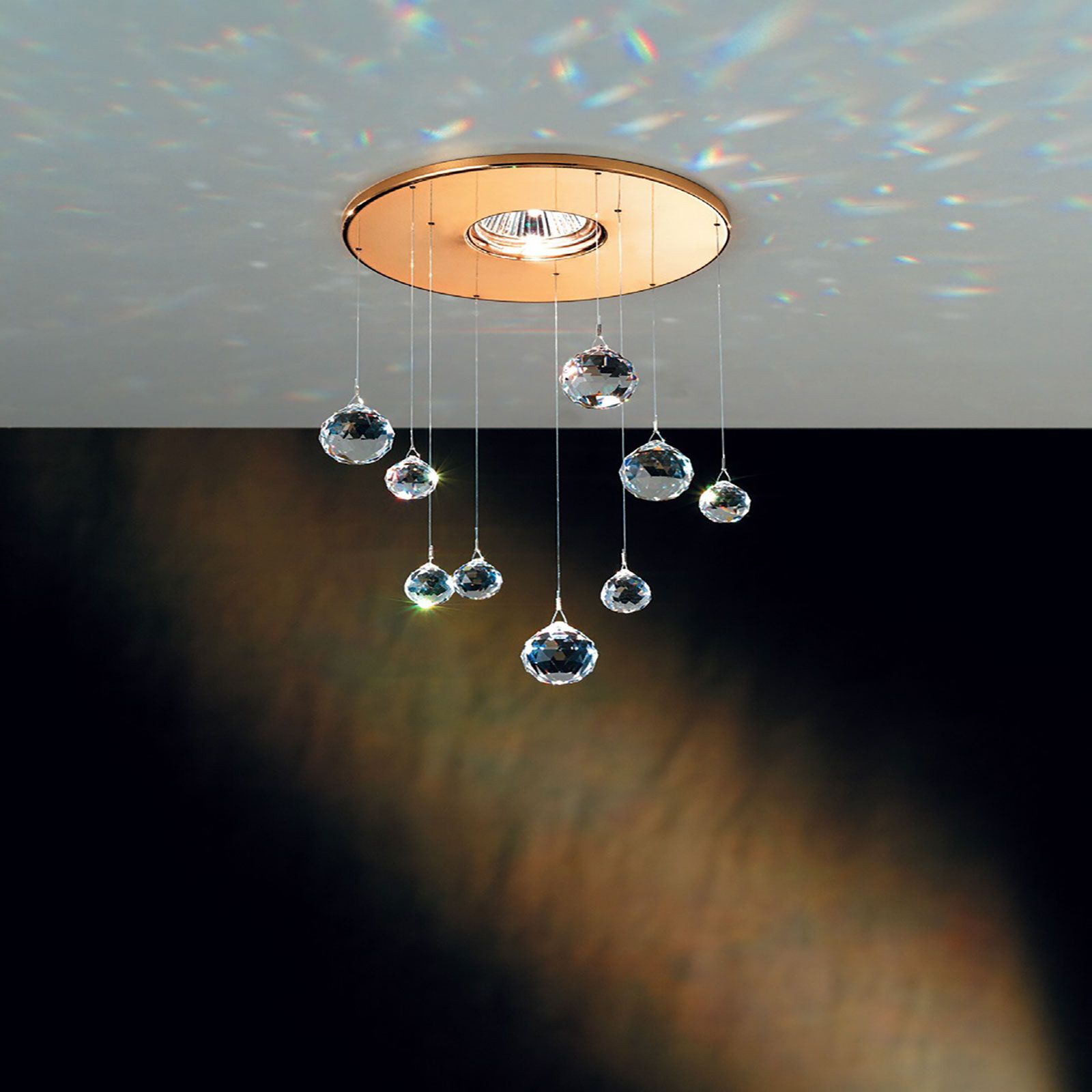 FENG SHUI Downlight, 24K gold plated, with crystal balls