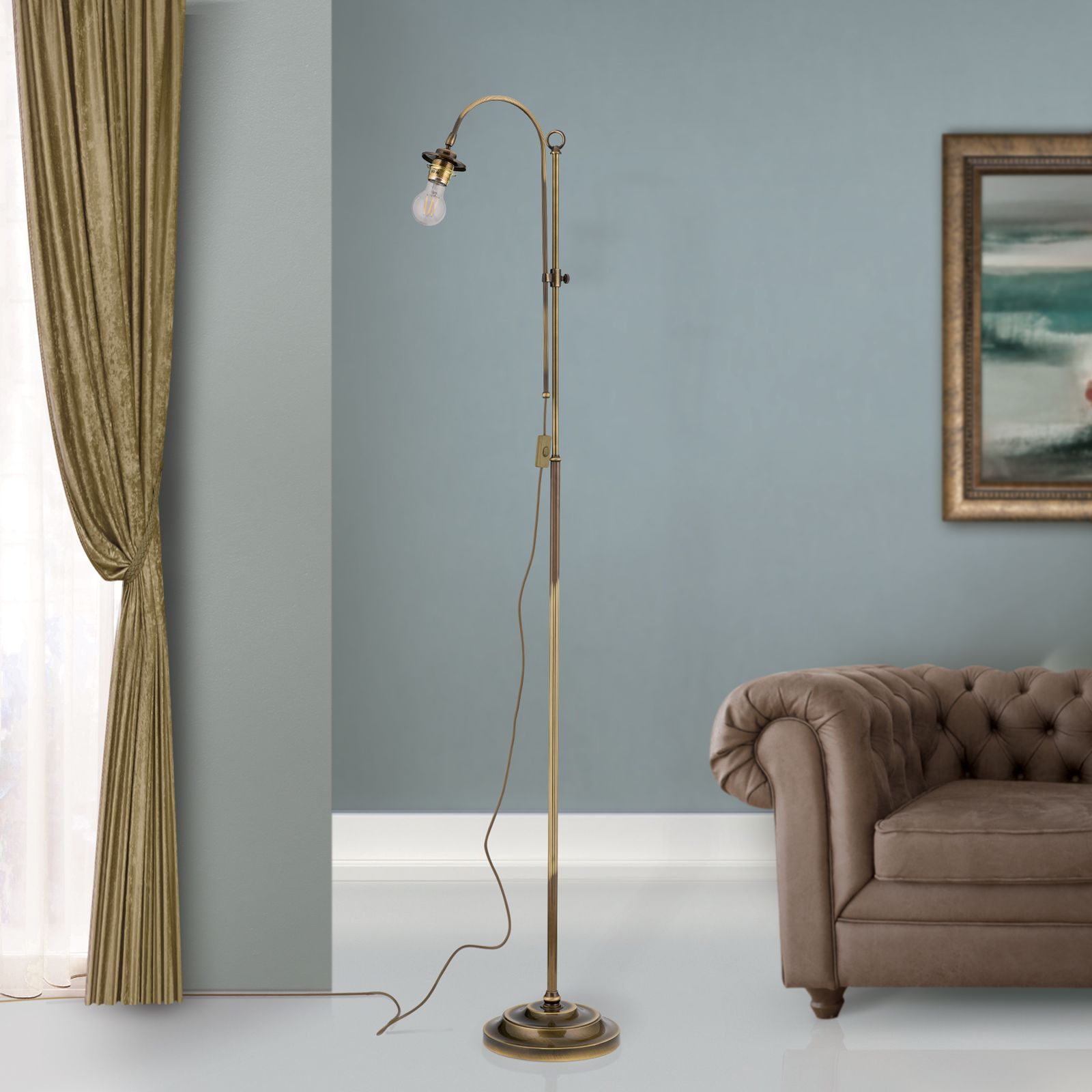 Floor lamp, patina, without shade, 168,5 cm Antique Brass