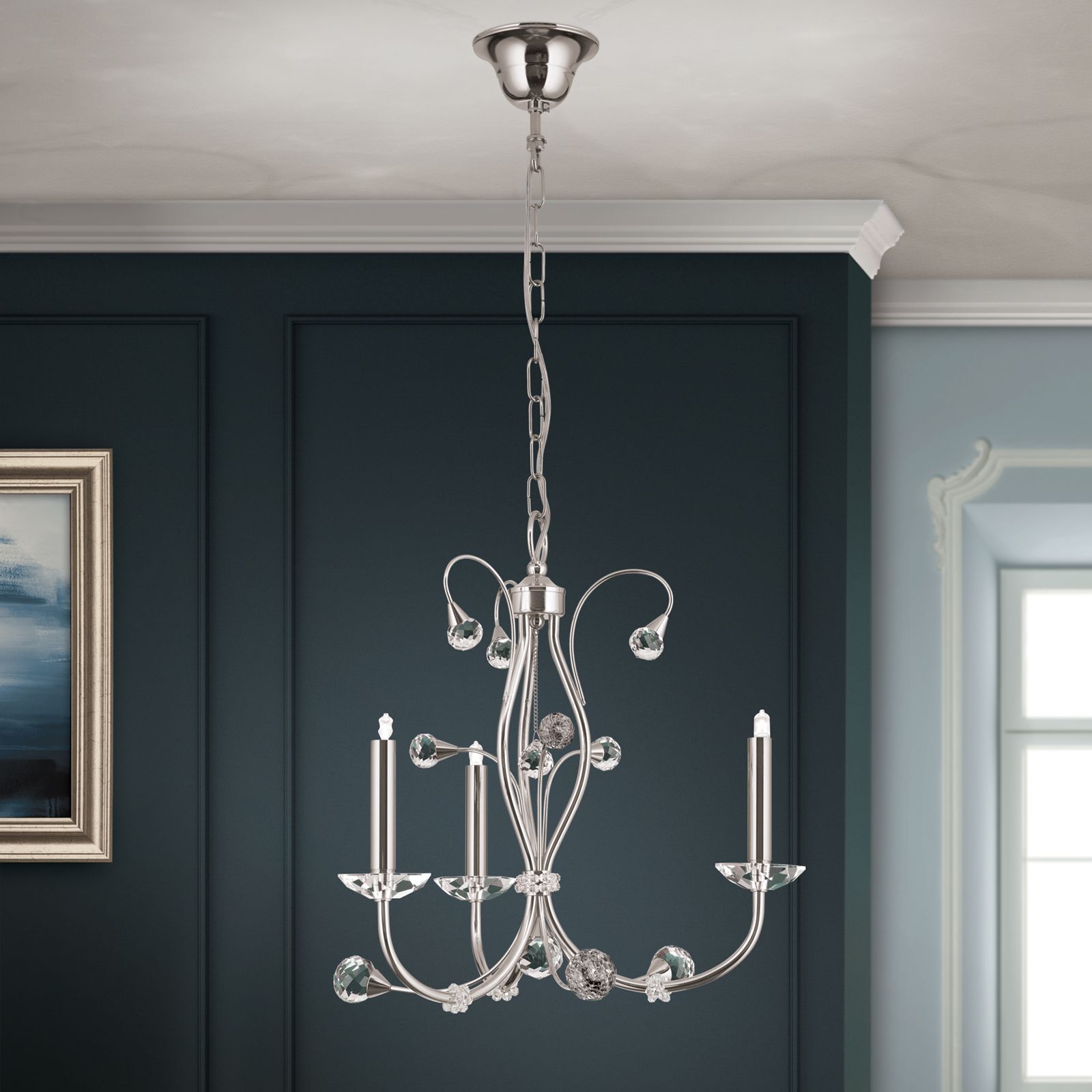 Chandelier EREMITAGE, 3 lamps, satin chrome