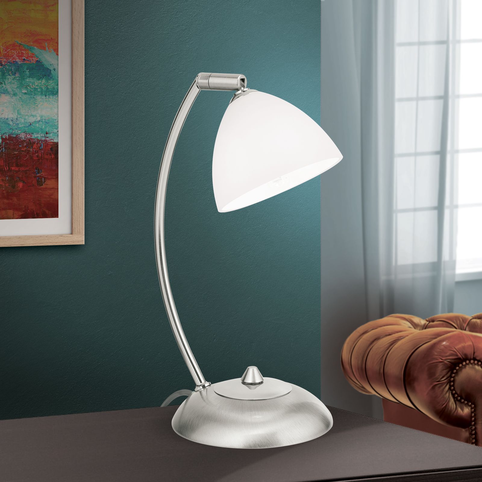 Tischlampe OPALDESIGN, Satin, mit opalem Glas