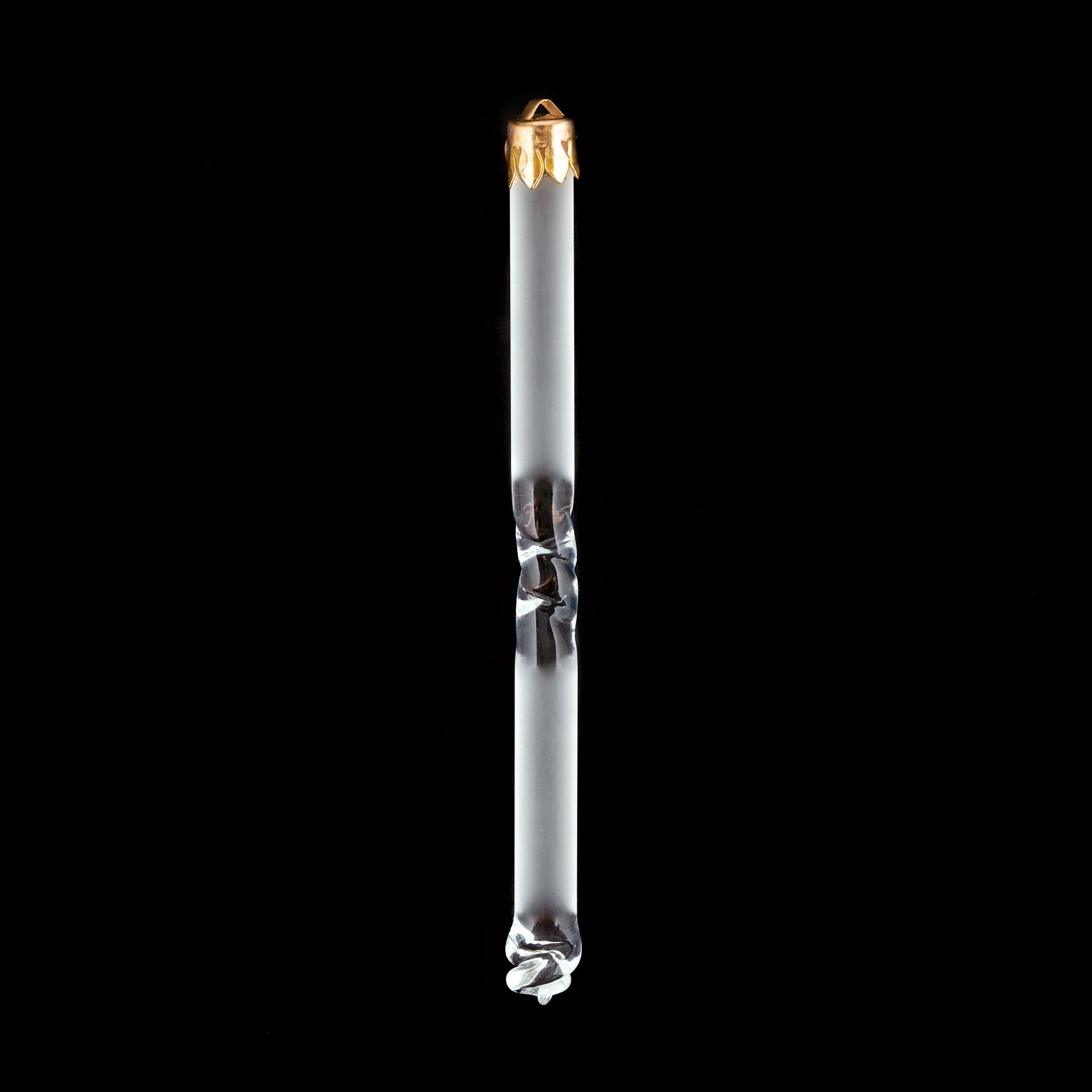 Chandelier pendant glass rod with twist, 1 end, 80mm, gold, tranparent matt