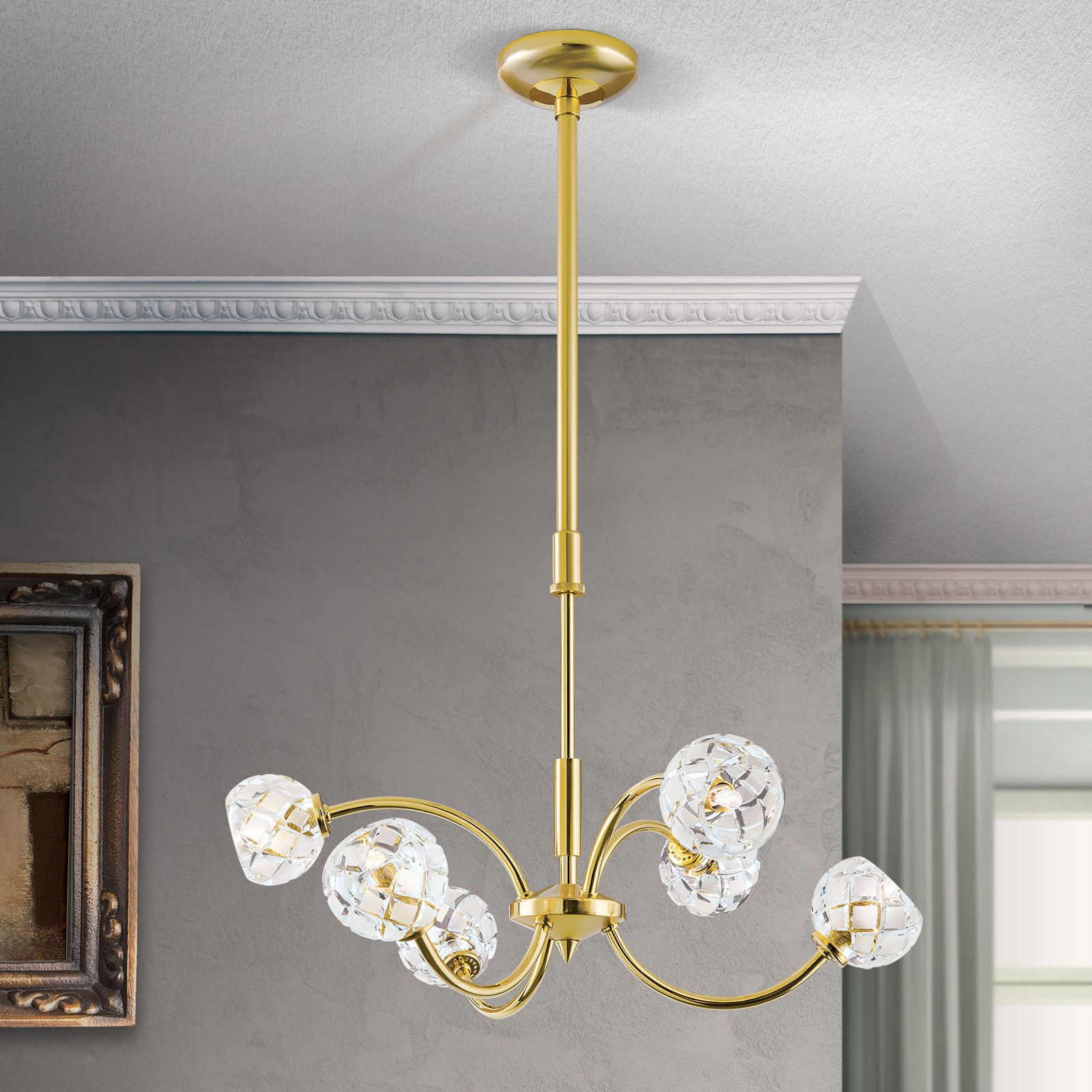 Chandelier MADERNO, 6-flames, gold matt