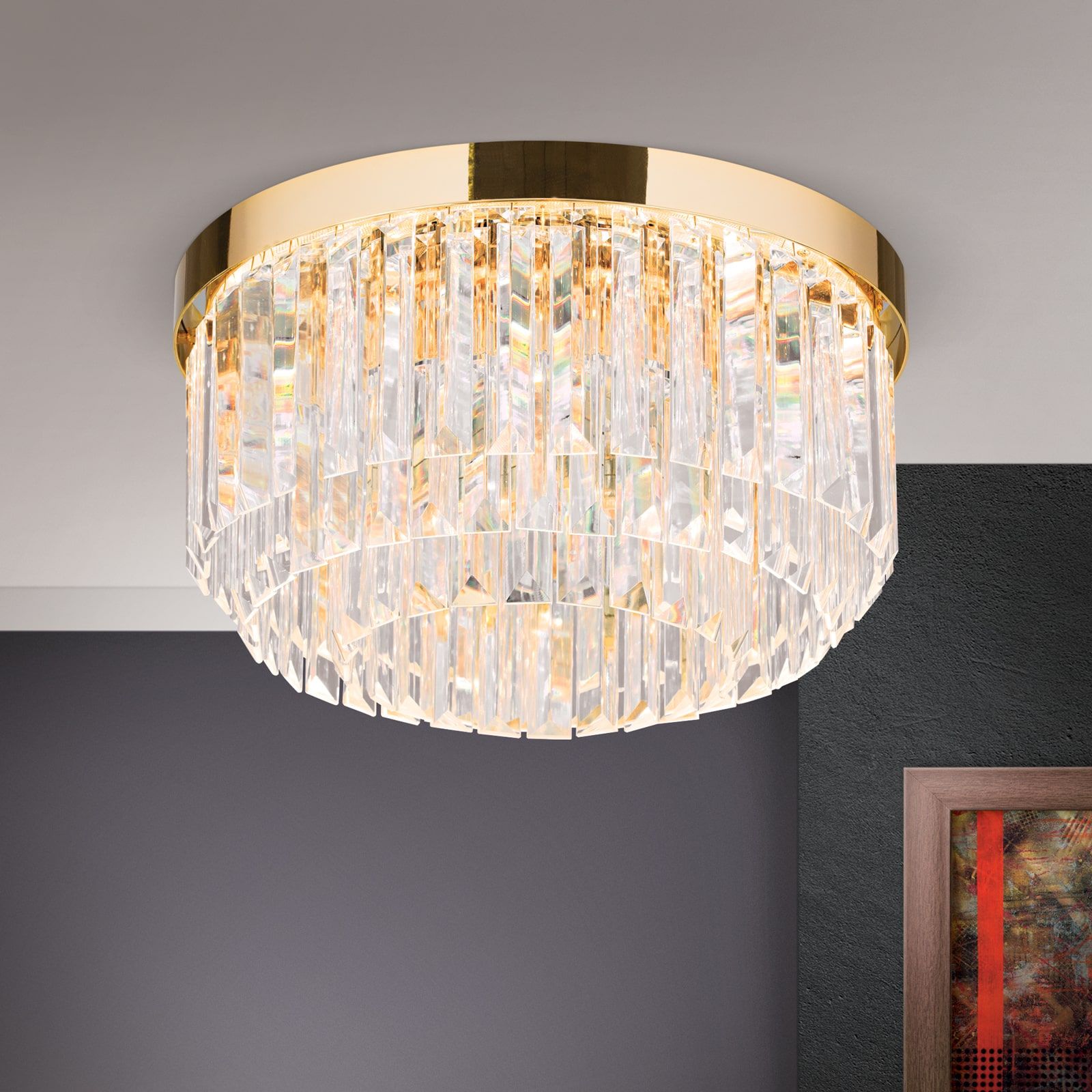 LED ceiling light PRISM, 24 carat gold-plated, Ø 35cm
