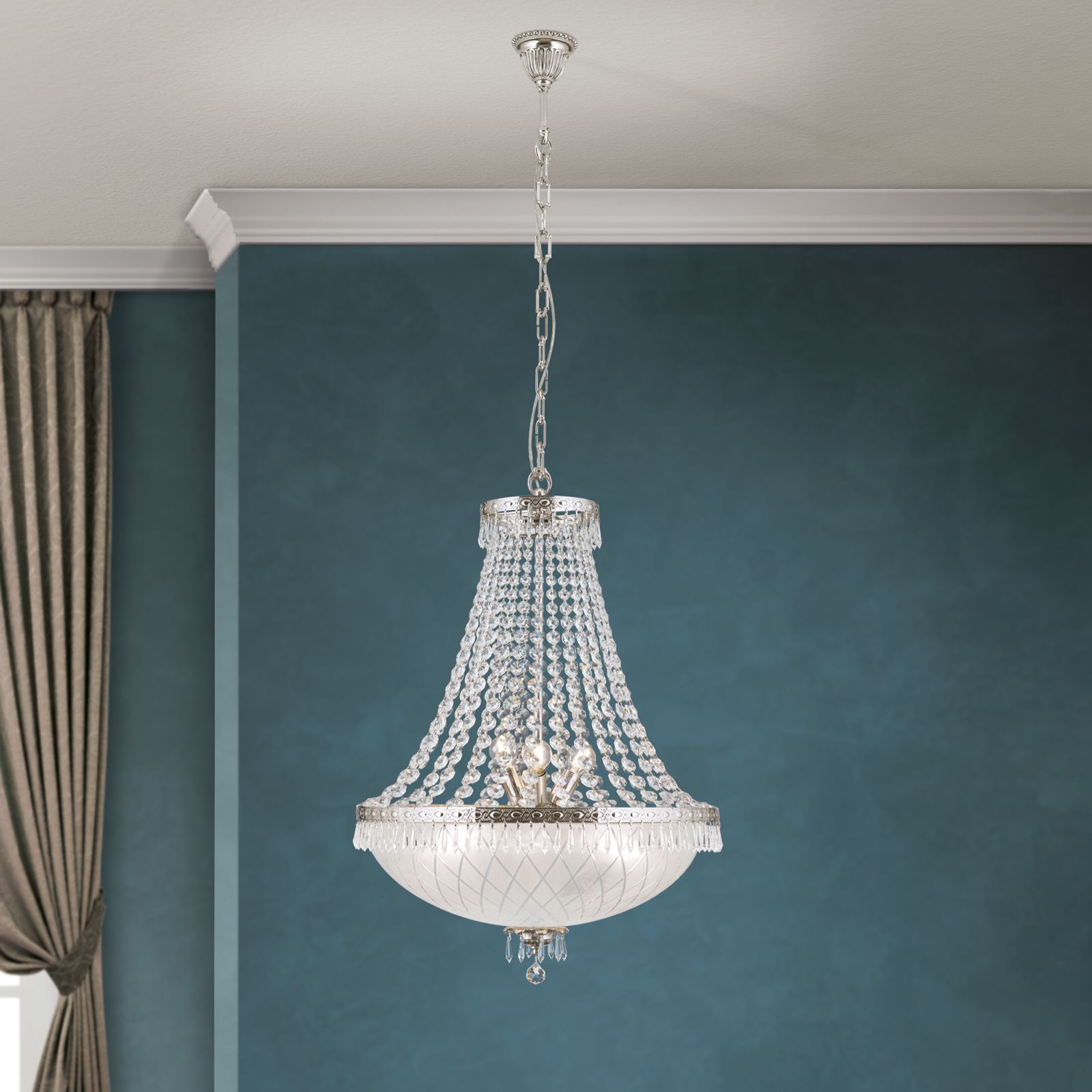 Kronleuchter EMPIRE CRYSTAL, 9-flammig, Altsilber