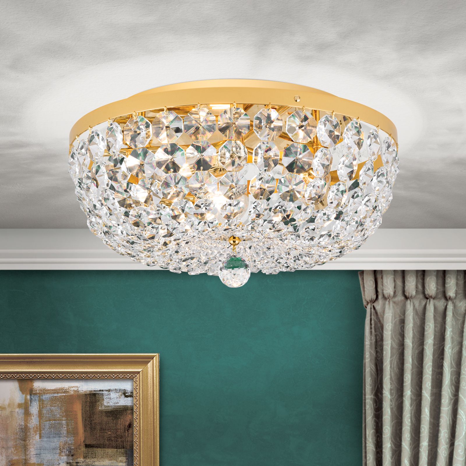 Deckenluster SHERATON, 3-flammig, Gold, 45 cm