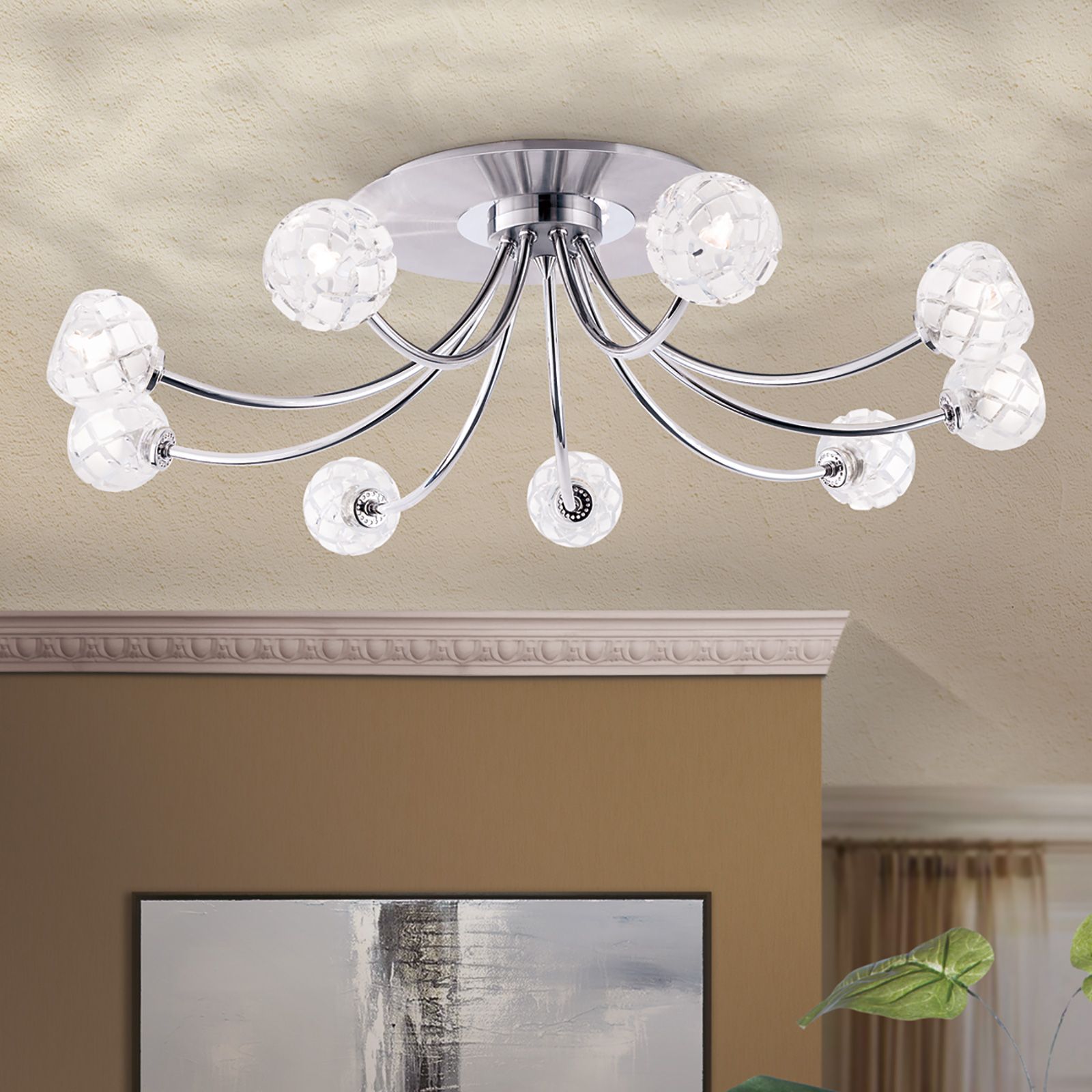 Ceiling light MADERNO, 9 lamps, satin chrome finish