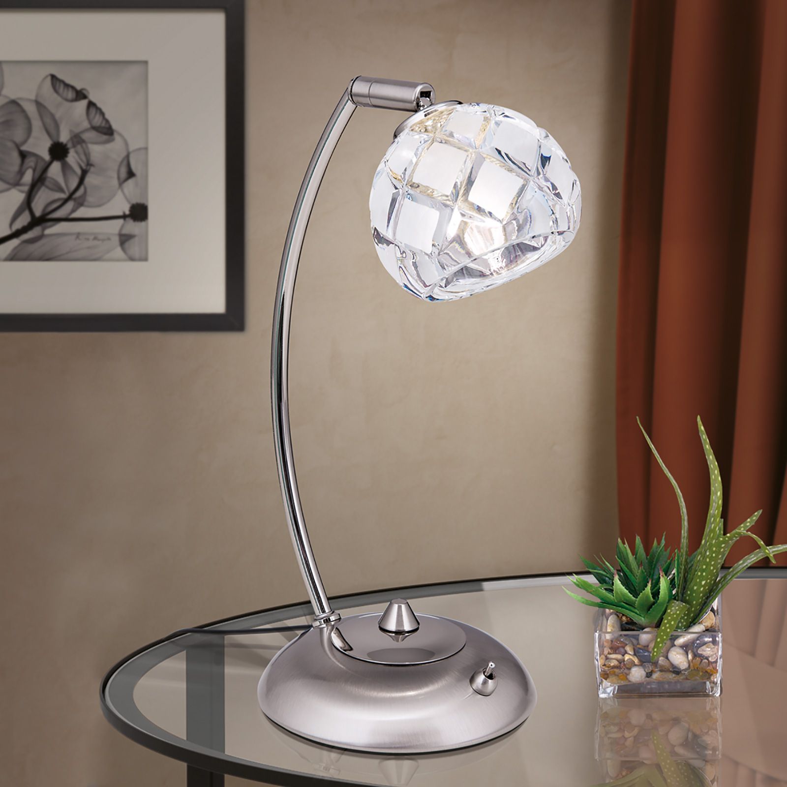Table lamp MADERNO, satin chrome finish