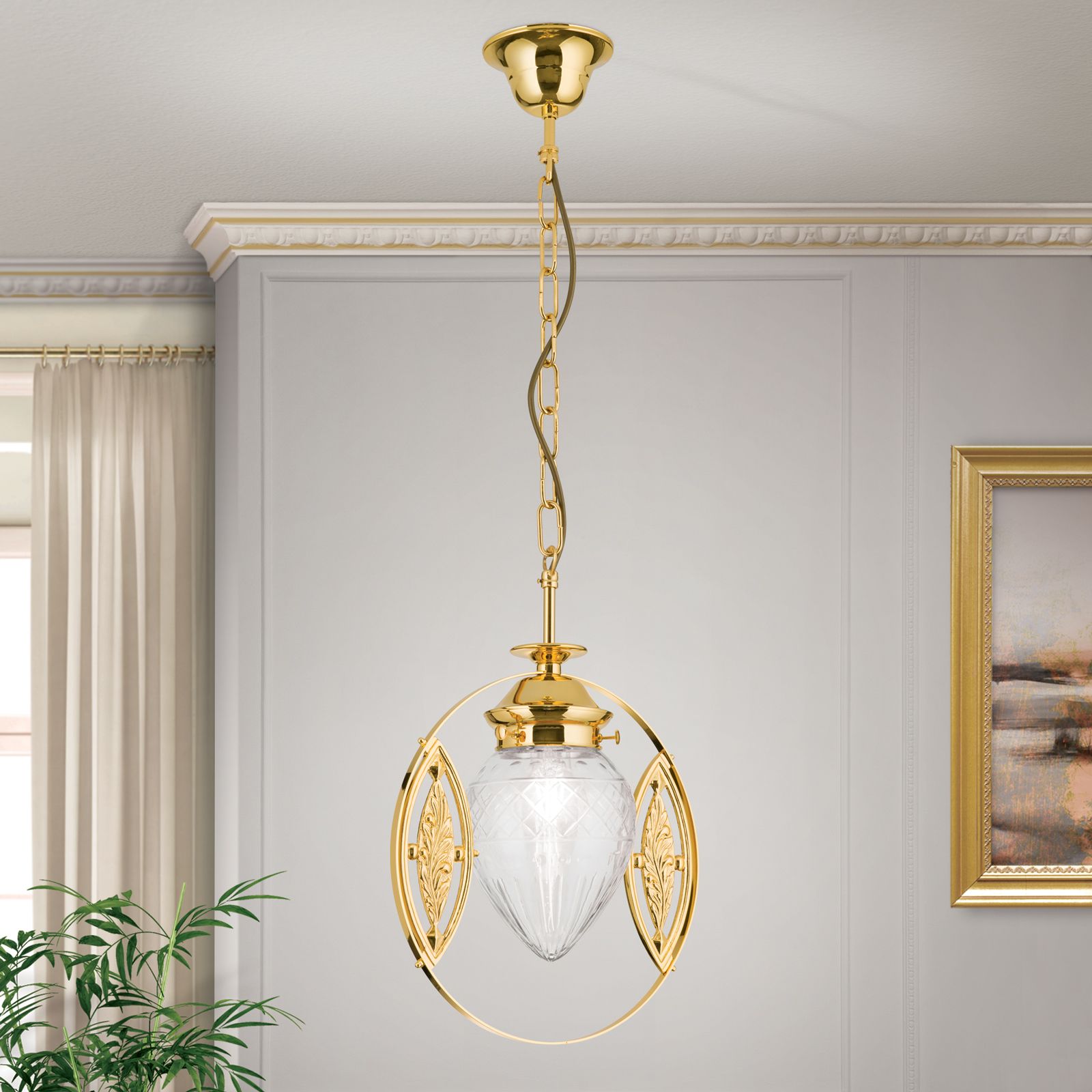 Pendant light BUDAPEST 24K gold plated finish with clear cut glasses