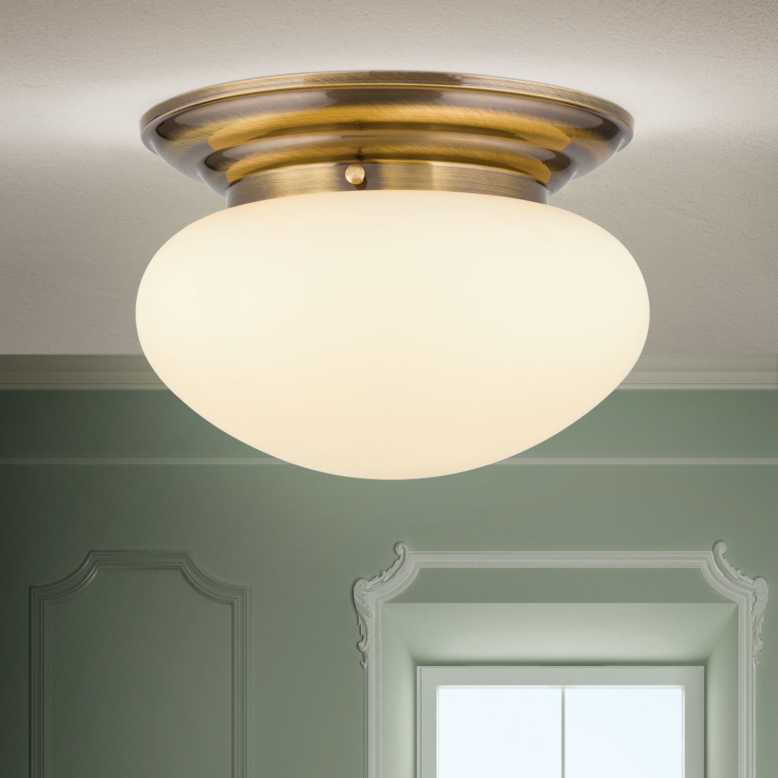 Ceiling light WIENER NOSTALGIE, 33cm, antique brass finish, champagne coloured glass