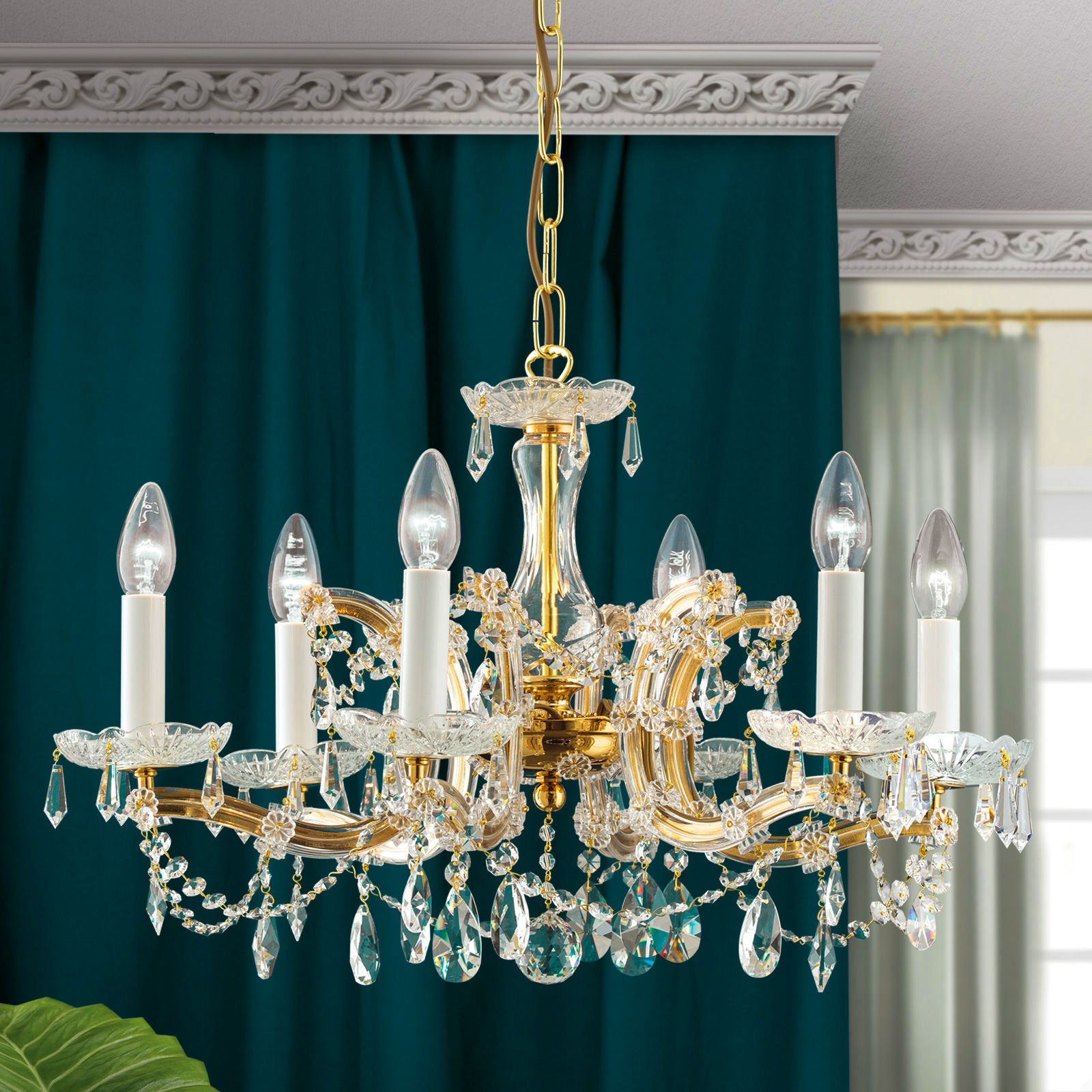Chandelier MARIA THERESIA, 6-flames, gold