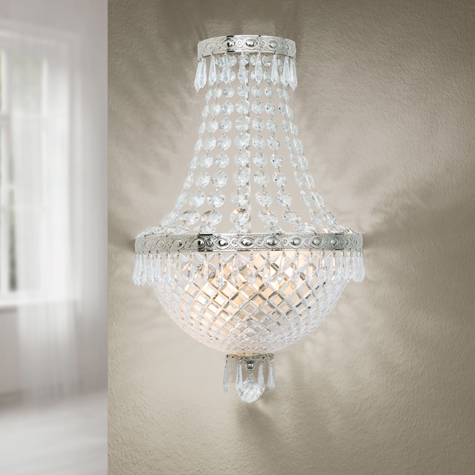 Wandarmleuchte EMPIRE CRYSTAL, 2-flammig, Altsilber