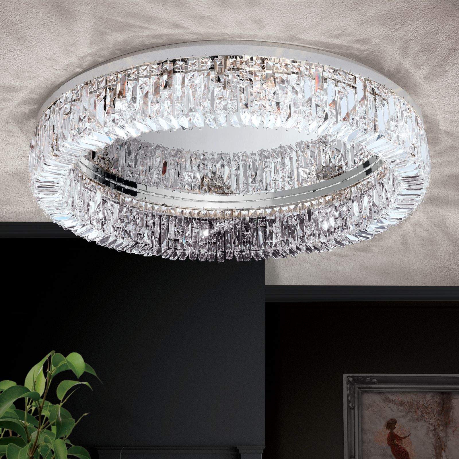 RING ceiling light, 75cm, chrome plated