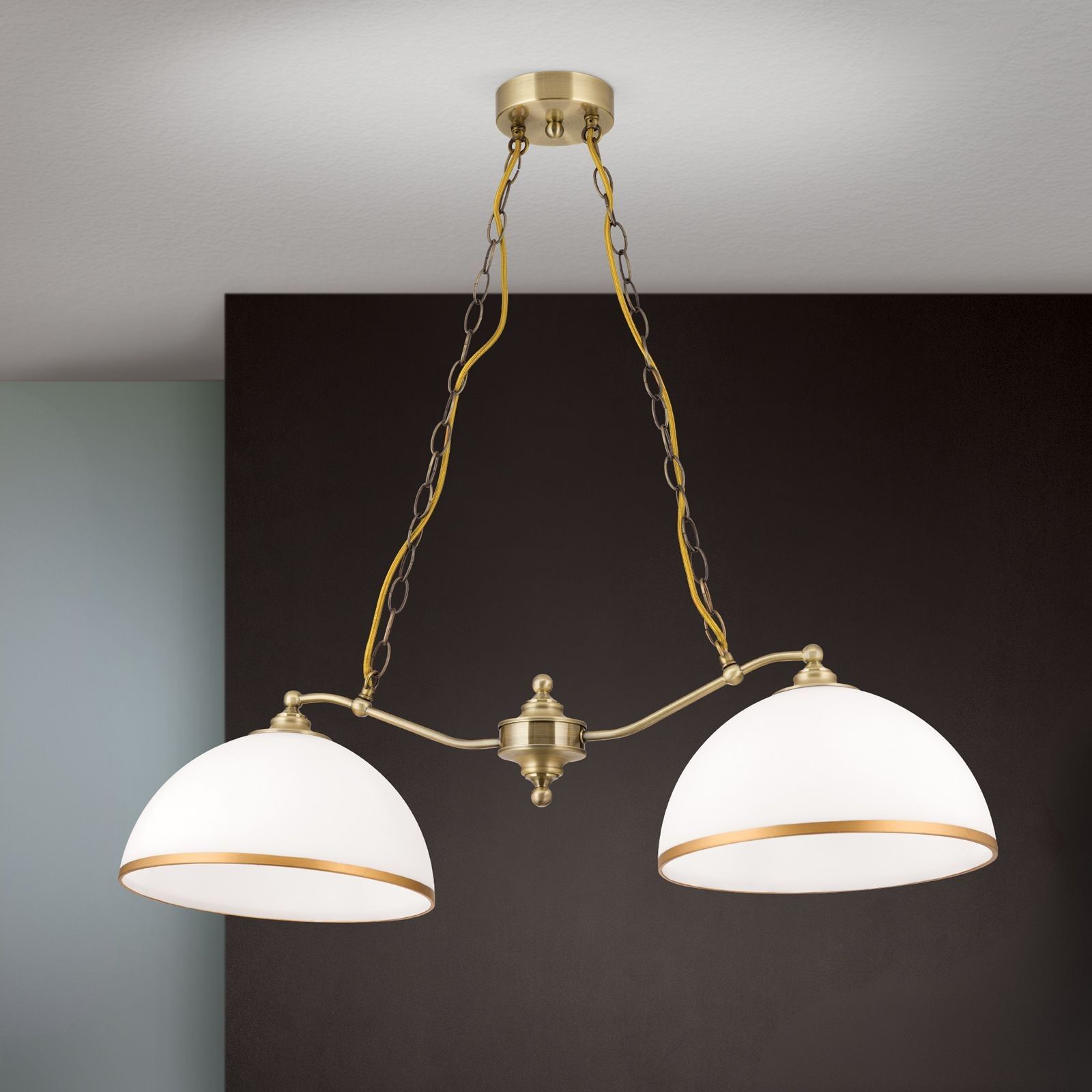 Pendant lamp OLD LAMP with chain suspension, two lamps, patina