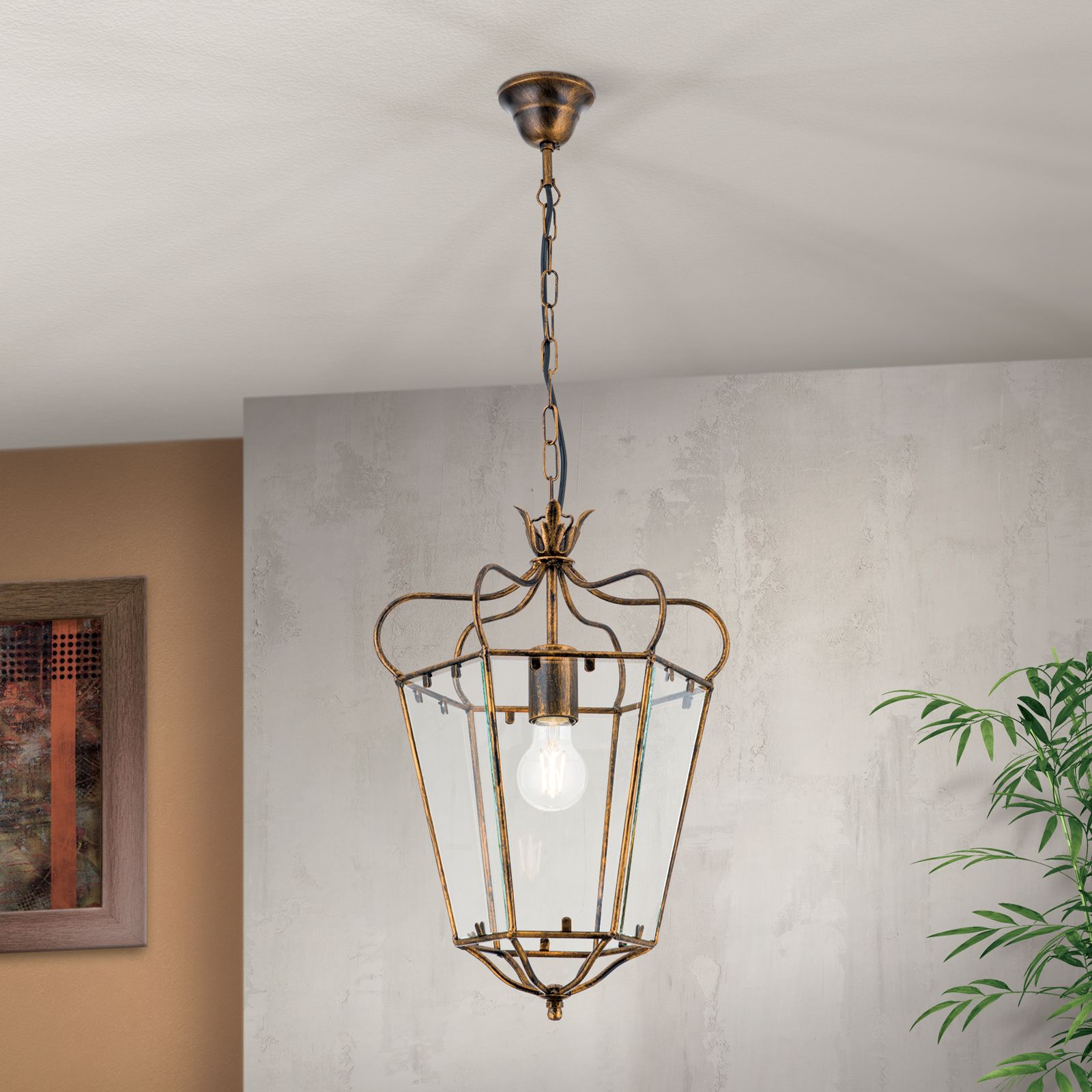 Pendant lamp MANTO, 1-flame, antique-gold