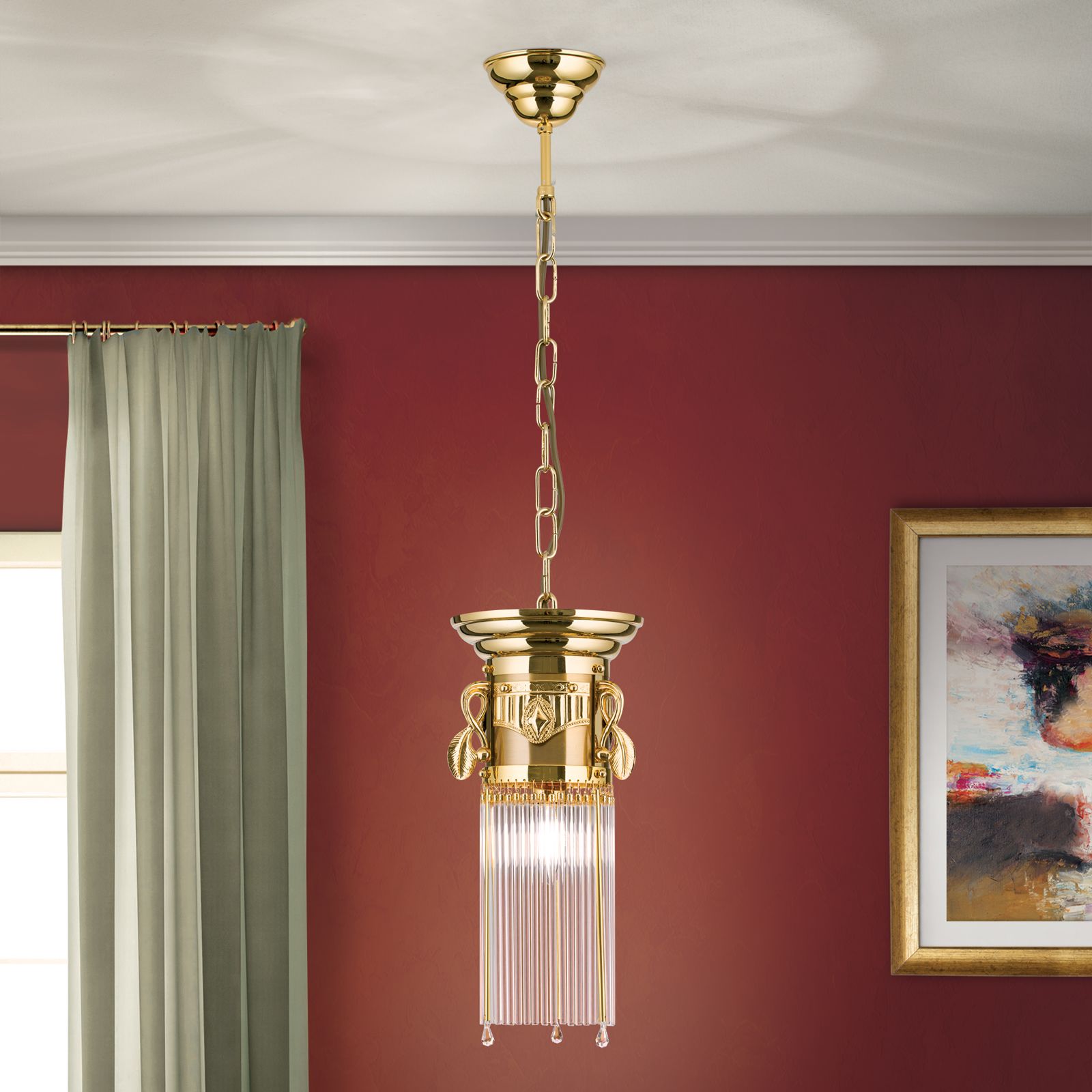 Adele Pendant Light, 24K gold plated, with crystal glass sticks, 17cm
