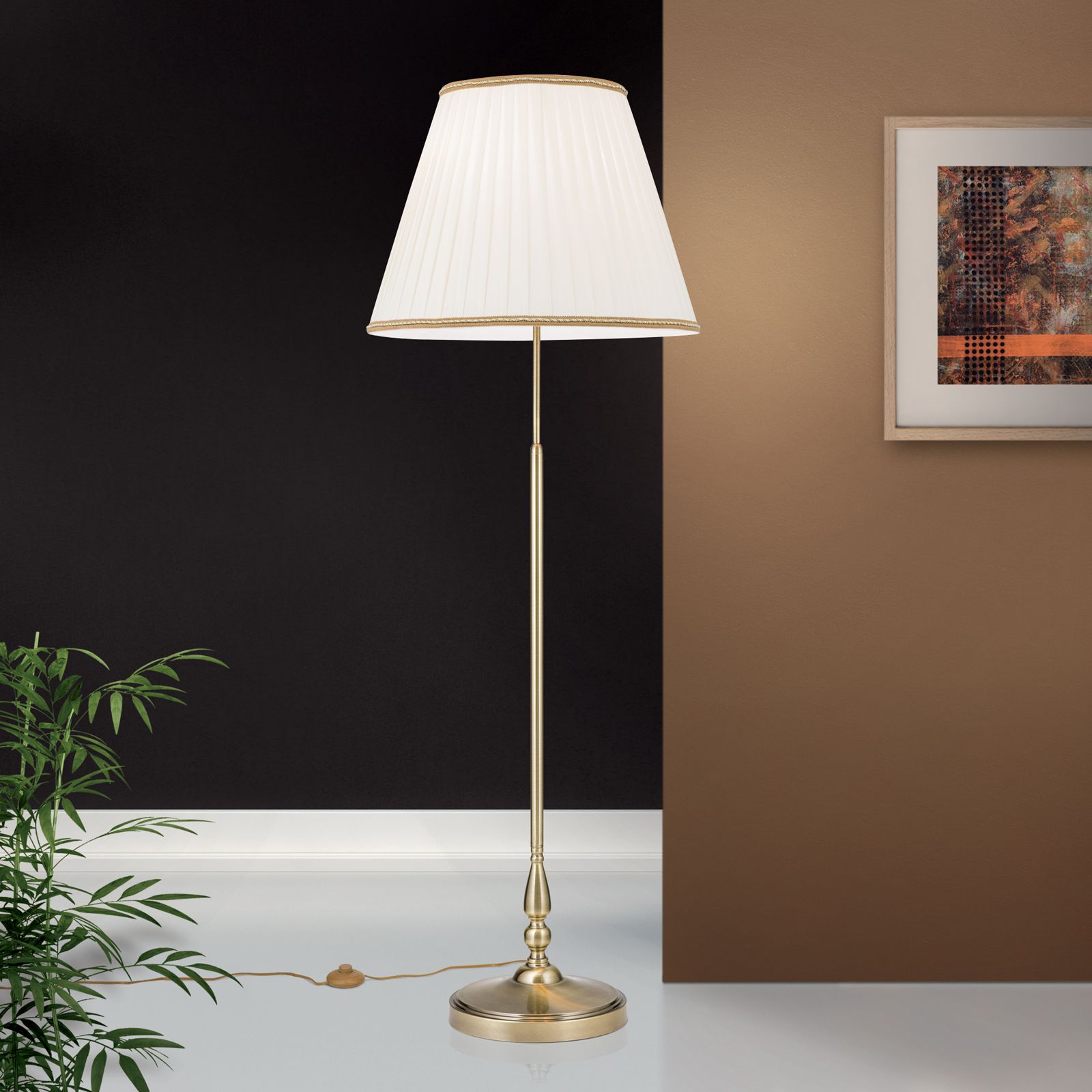 Floor lamp TONIA, 2-flames, patina