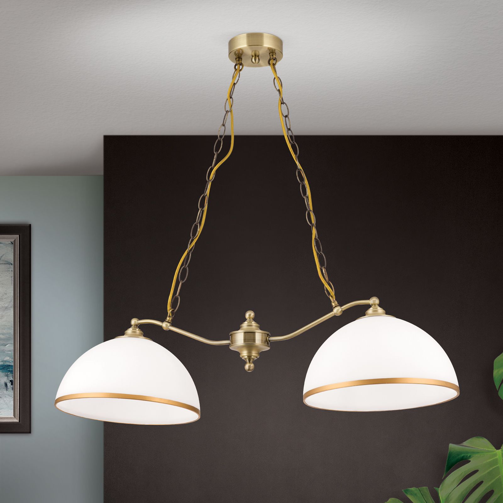 Hängeleuchte OLD LAMP mit Kettenaufhängung, zweiflammig, patina