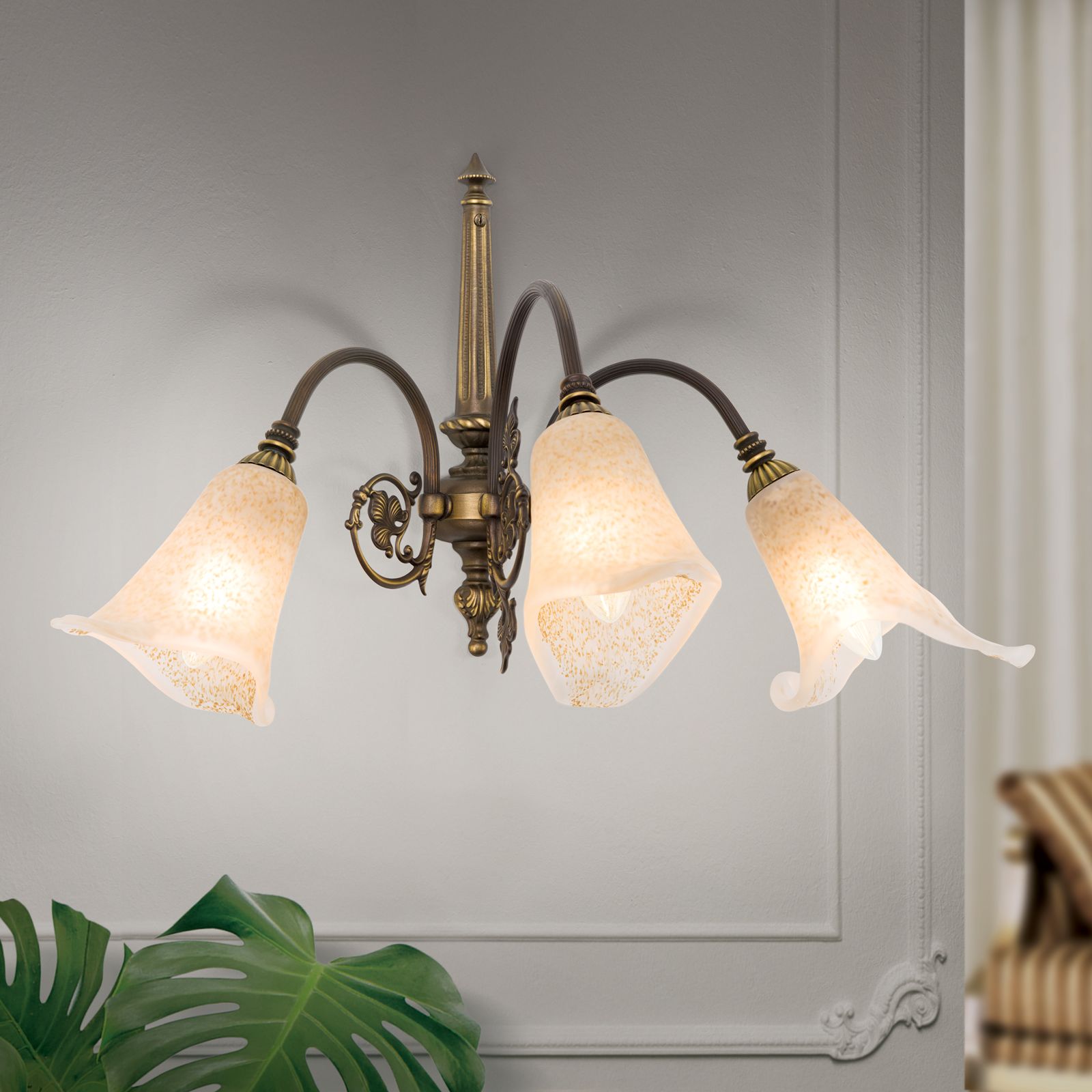 Wall light TOSCA, 3-flames, old patina