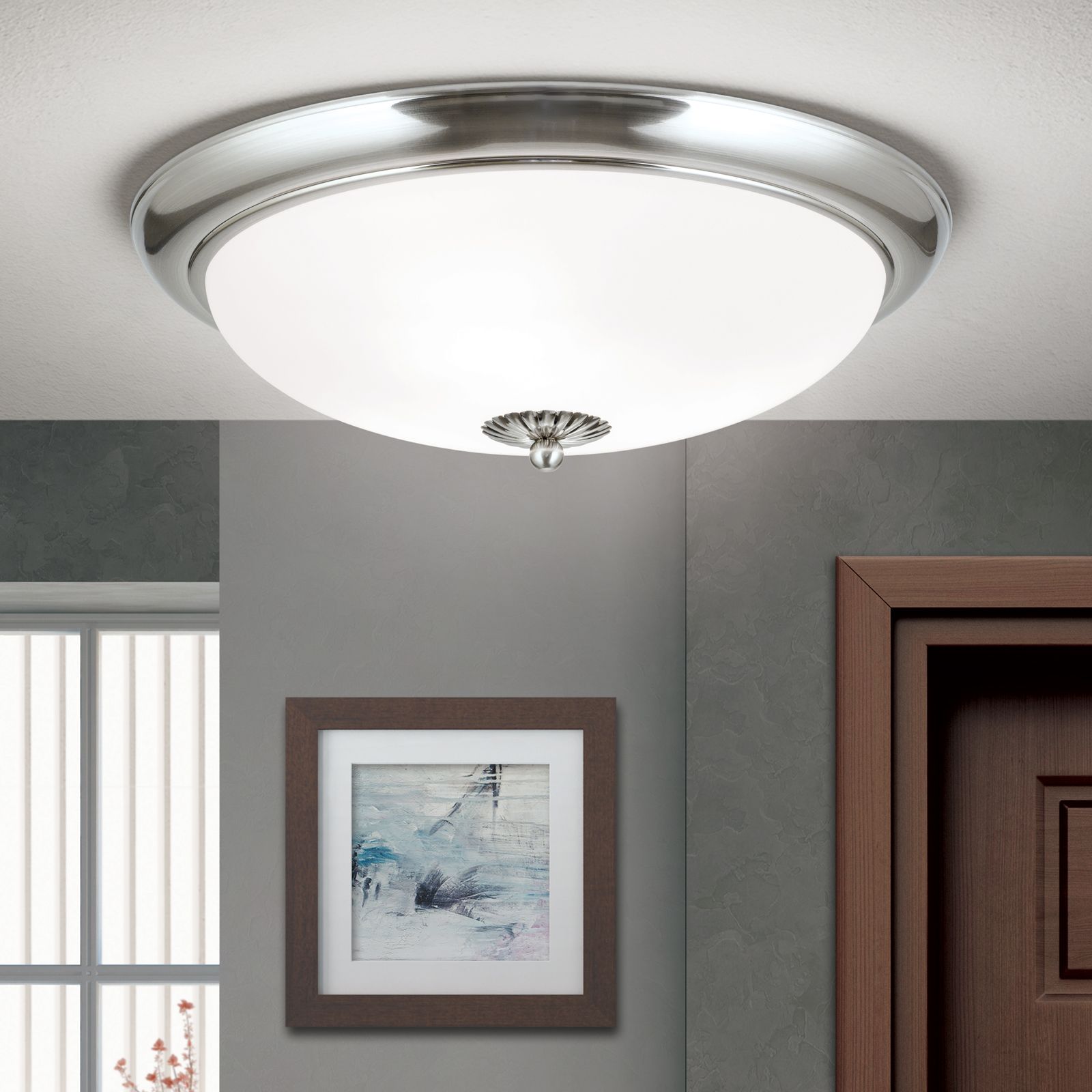 Ceiling light WIENER NOSTALGIE, 47cm, satin chrome colour, matt opal glass