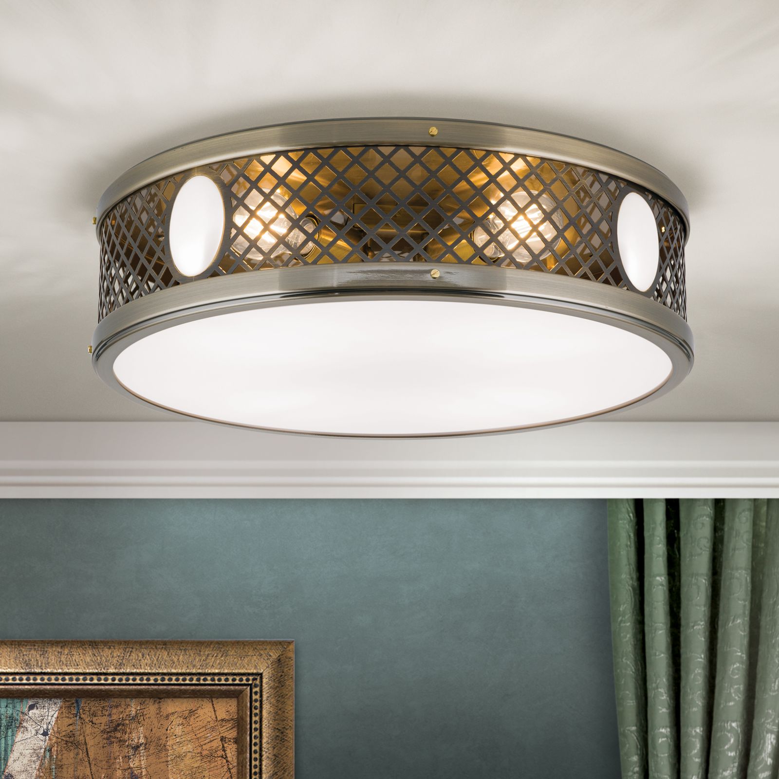 ALT WIEN Flush Ceiling Light, Antique Brass finish, 53cm