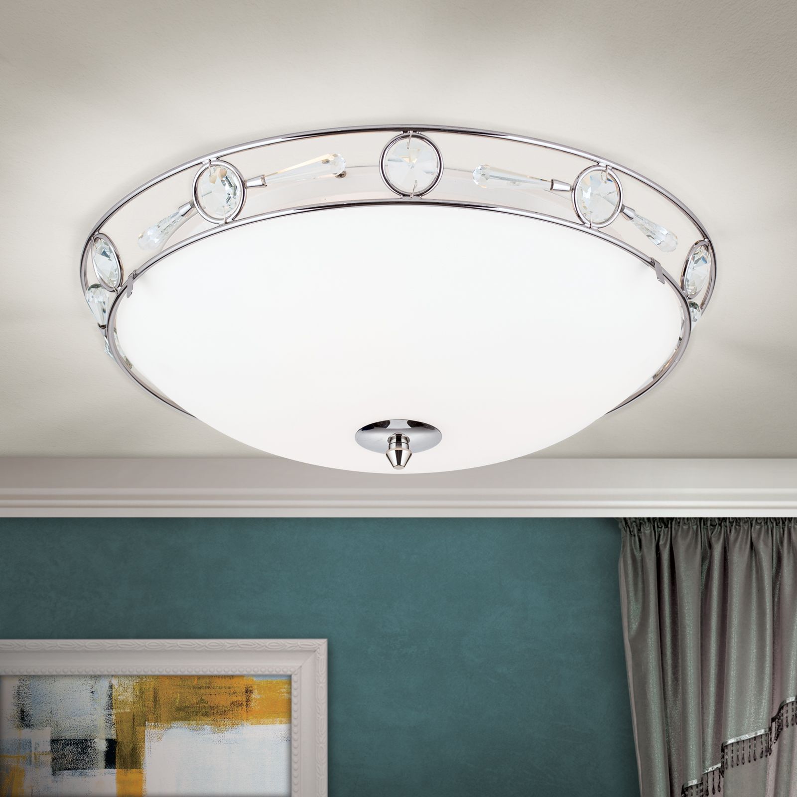 Ceiling light OPALDESIGN, satin, with opal matt glass, 45cm