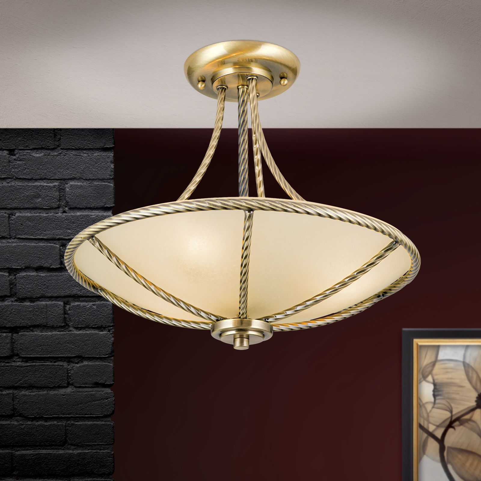 Suspended ceiling light MAURO, patina, 42cm