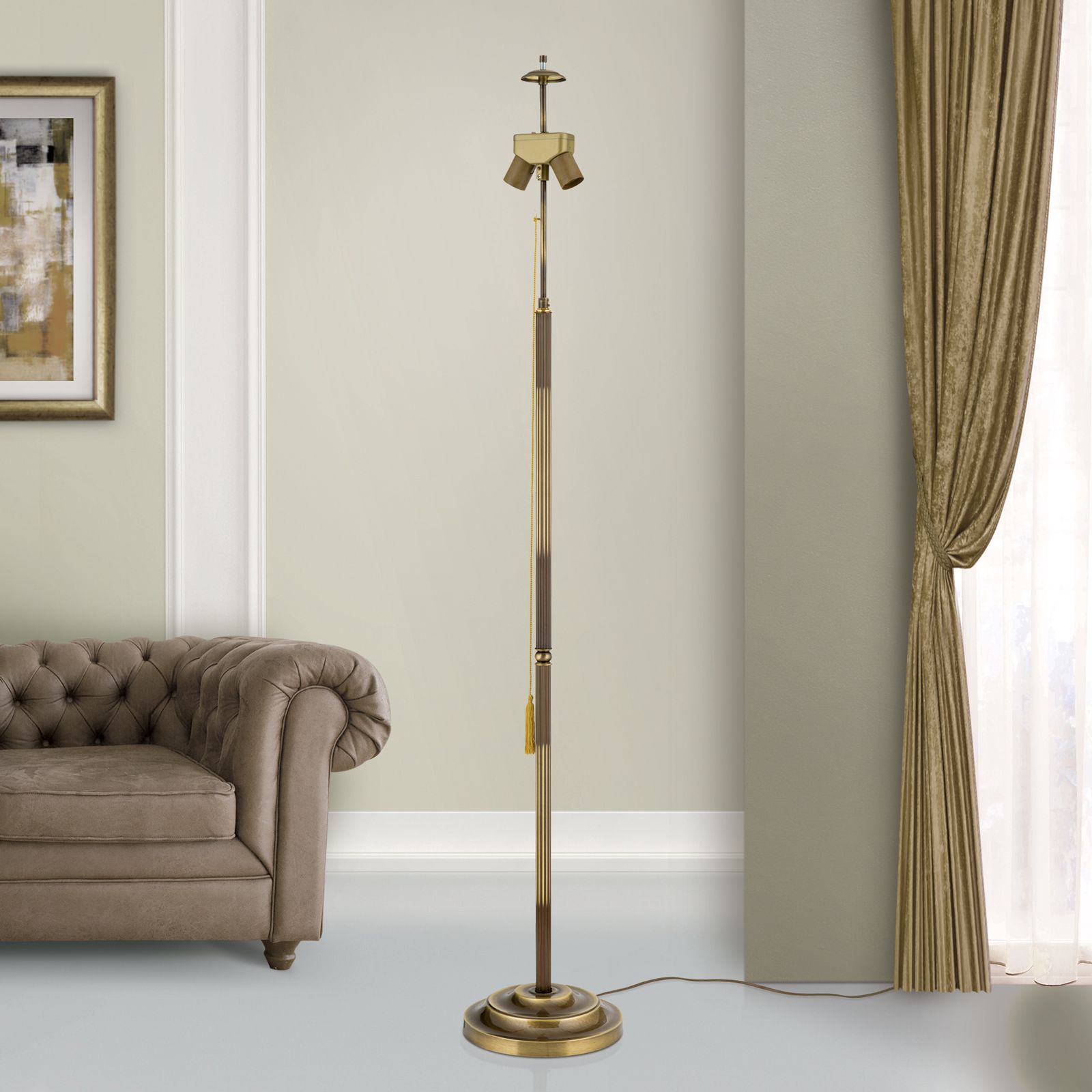 Floor lamp, brass brilliant, without shade, 155,5 cm