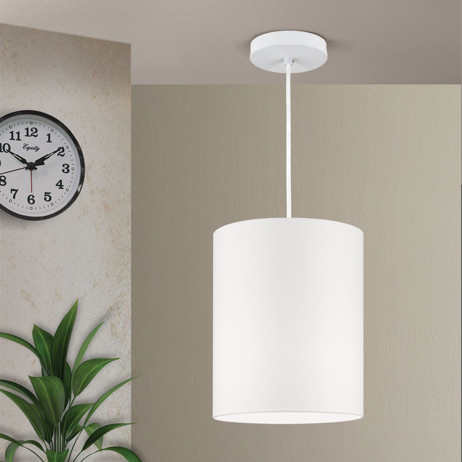Pendelleuchte SHADE, Large, Weiß, mit zylindrischem, weißem Schirm1x E27