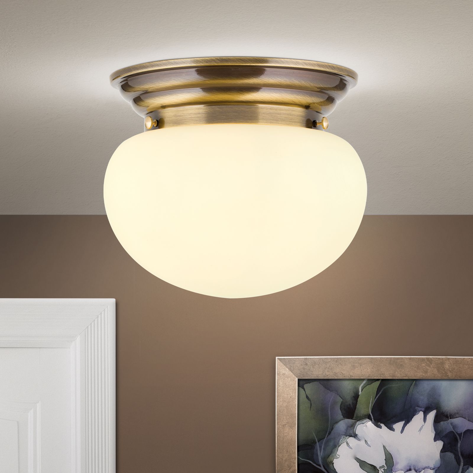 Ceiling light WIENER NOSTALGIE, 26cm, antique brass finish, champagne coloured glass