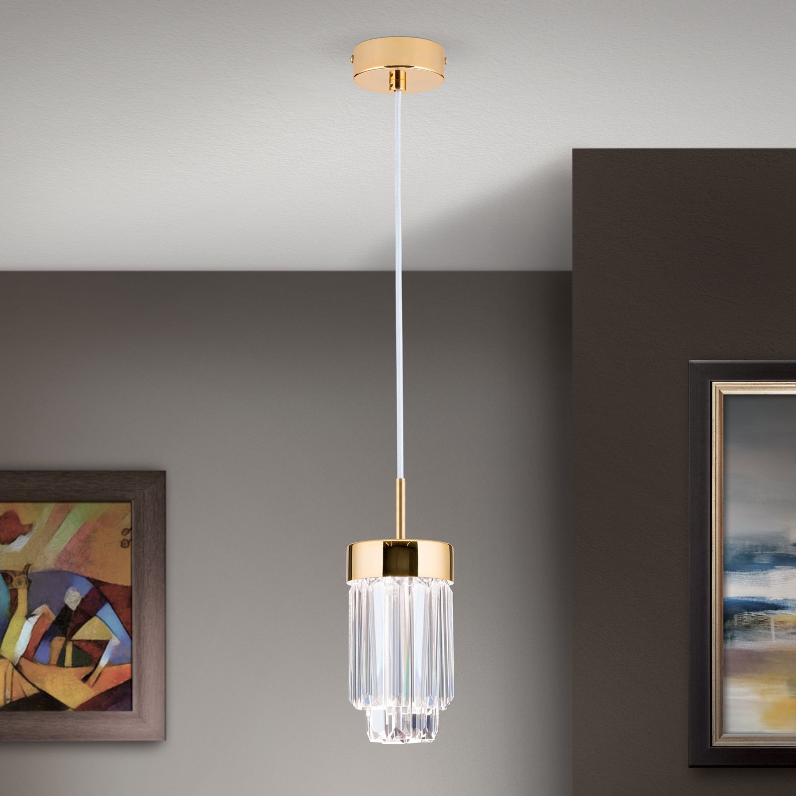 LED-Kristallhängeleuchte PRISM, gold