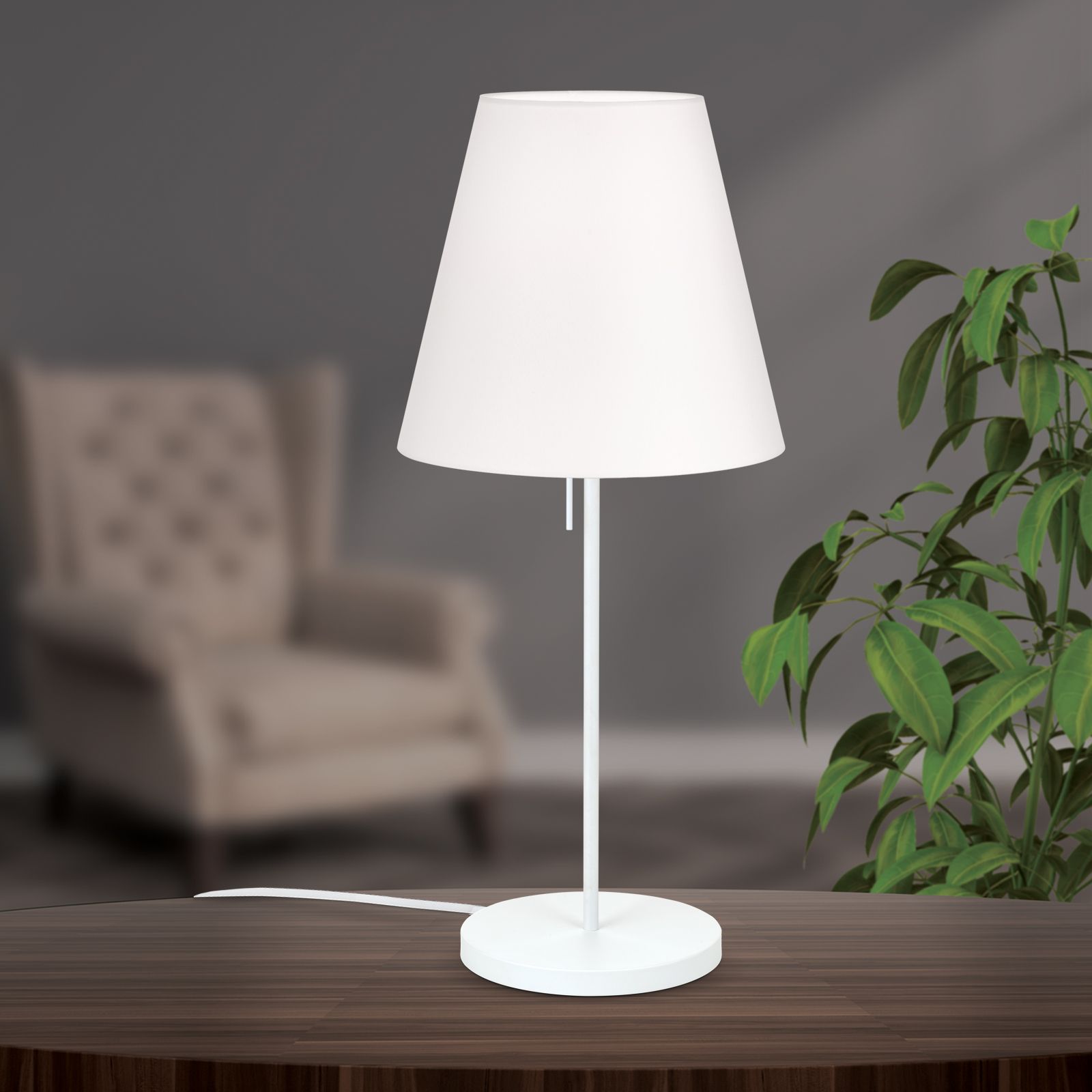 Tischleuchte SHADE, Large, Weiß, mit konischem, weißem Schirm