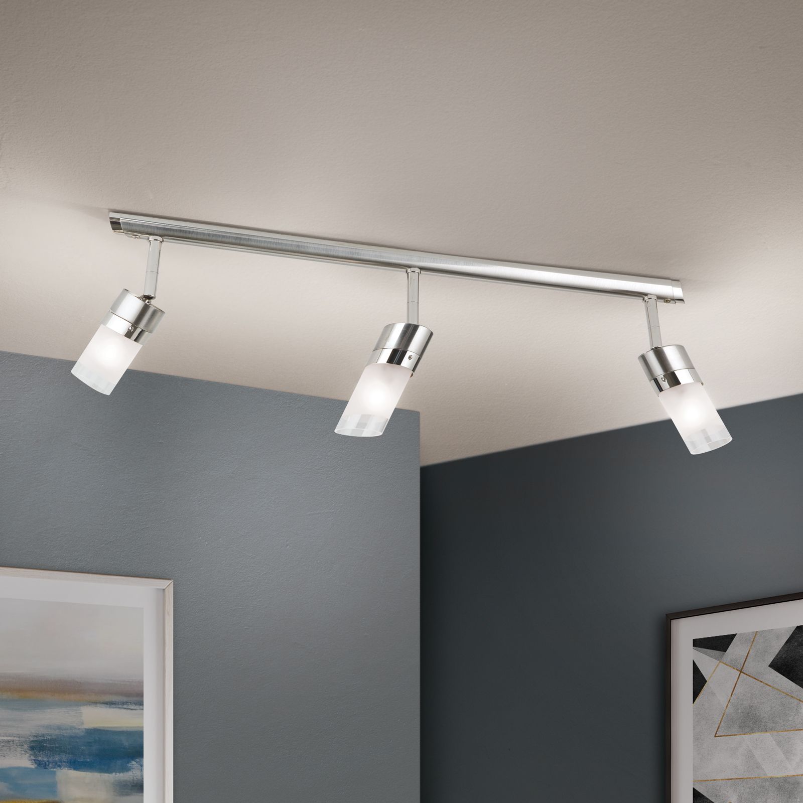 Triple spotlight SPOT EXCLUSIVE, satin chrome finish, with satin diffused glasses