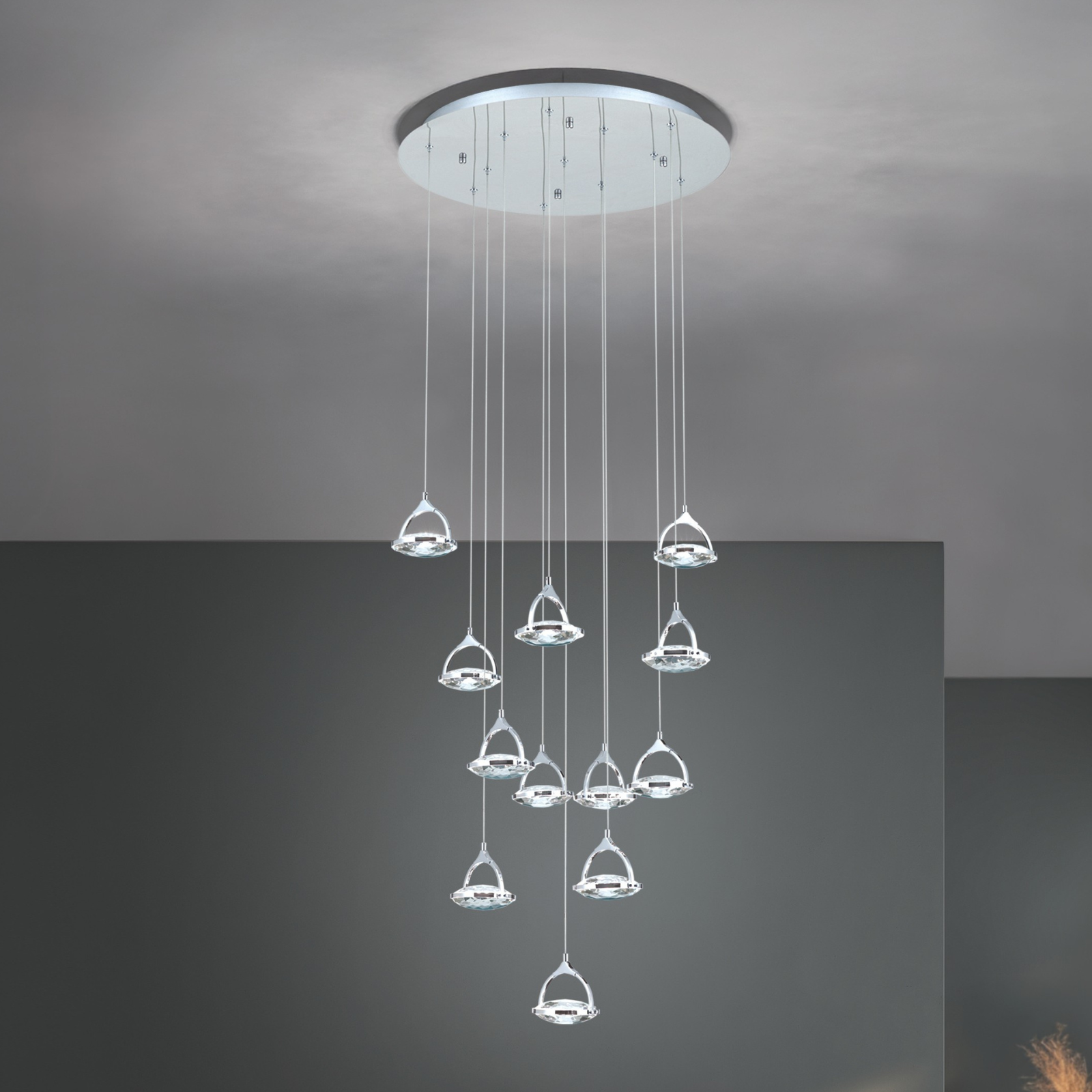 LED ceiling light MOON, 12-flame, chrome