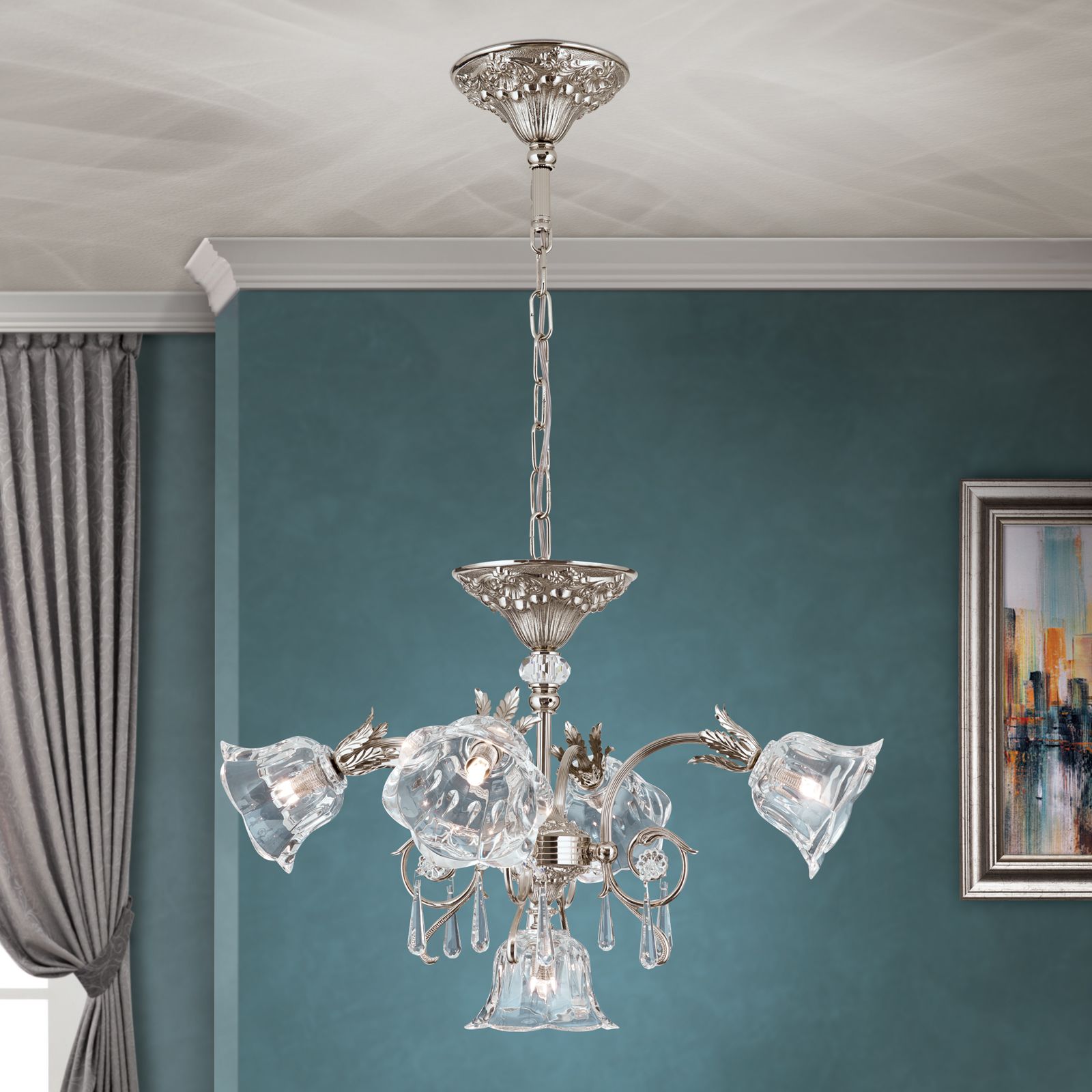 Luster LA BOHEME, 5-flammig, Altsilber
