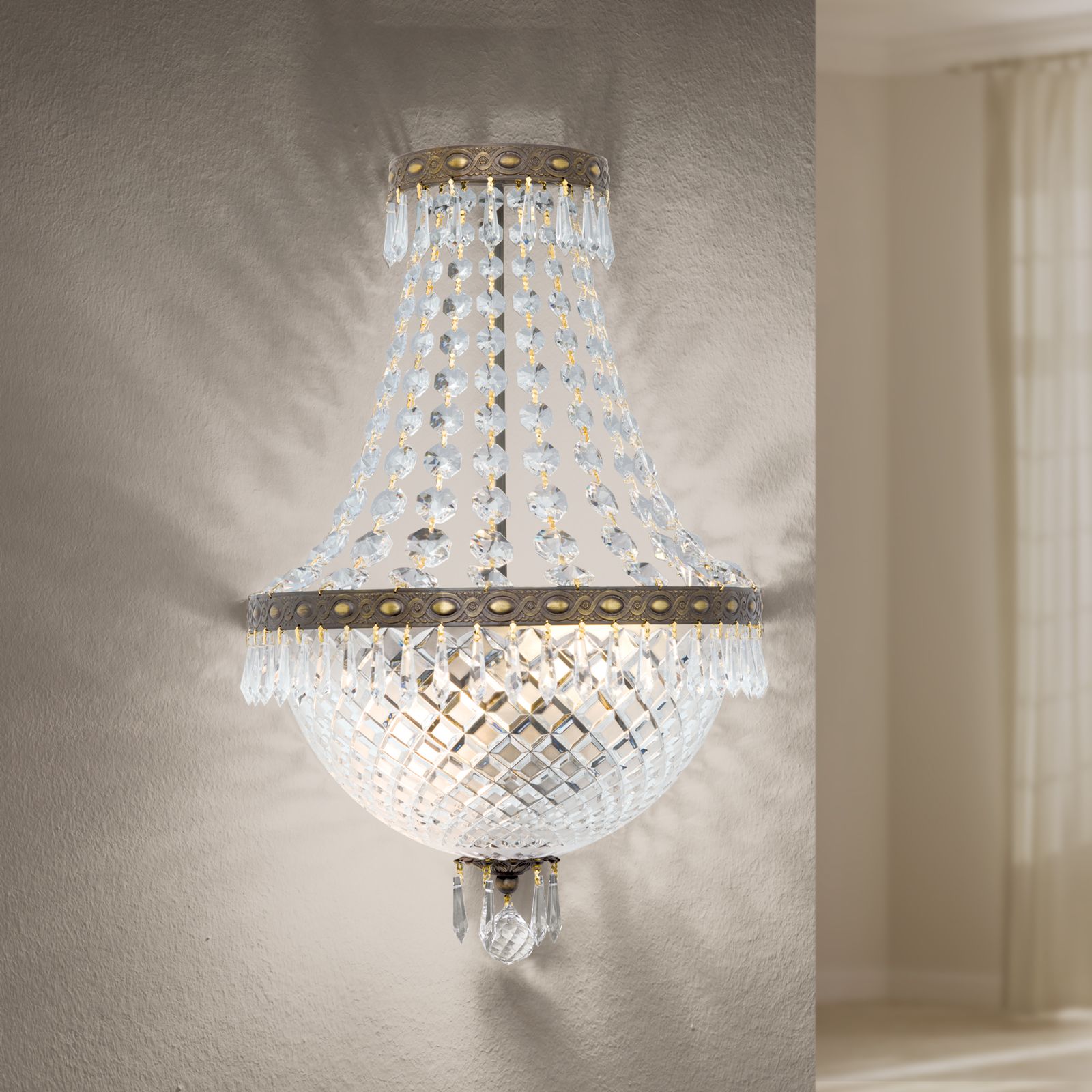 Wall mount lamp EMPIRE CRYSTAL, 2-lamps, antique patina